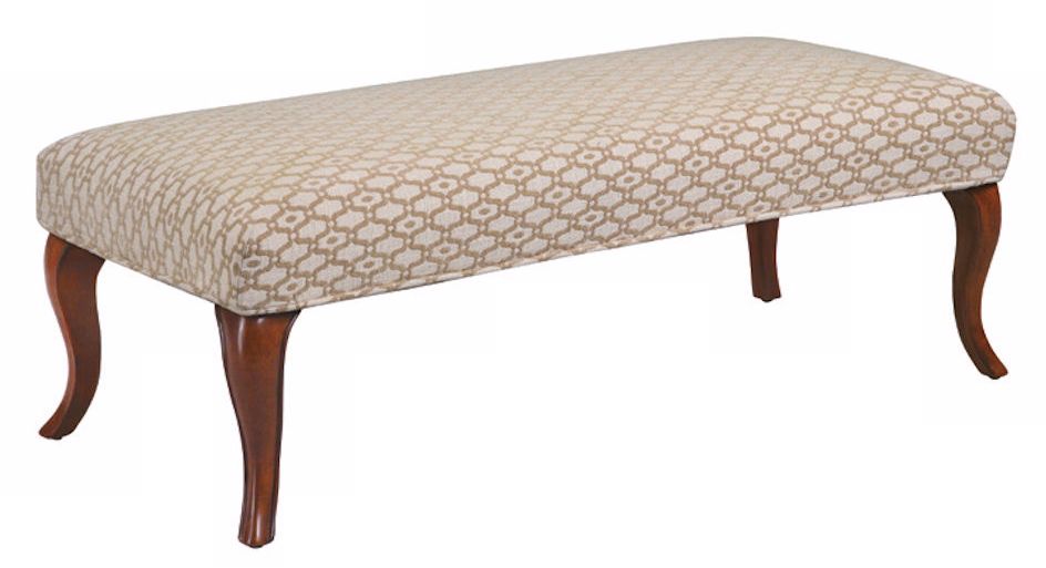 Linen Slipcovered Walnut Cabriole Leg Upholstered Bench