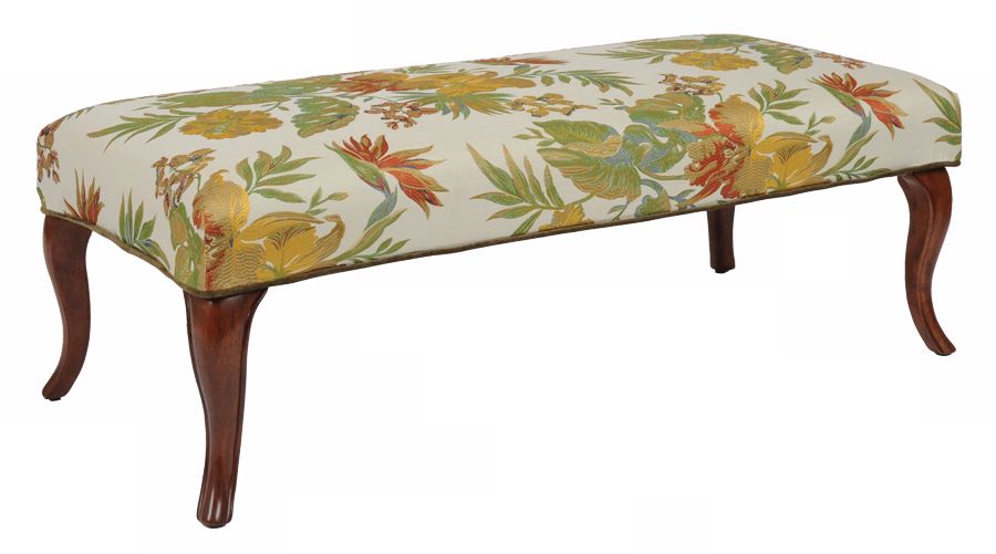 Orchid Slipcovered Walnut Cabriole Leg Upholstered Bench