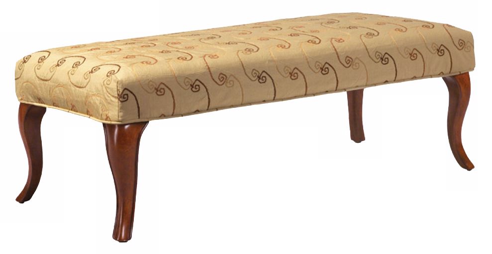 Plantain Slipcovered Walnut Cabriole Leg Upholstered Bench