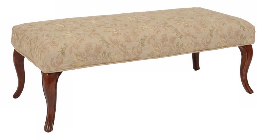 Wysteria Slipcovered Walnut Cabriole Leg Upholstered Bench