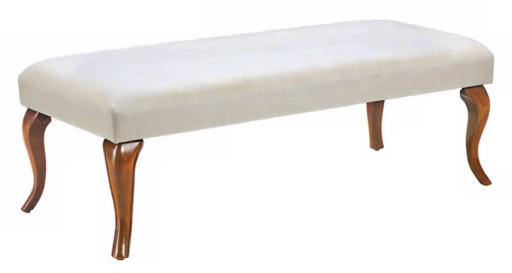 Muslin Covered Walnut Cabriole Leg Upholstered Bench