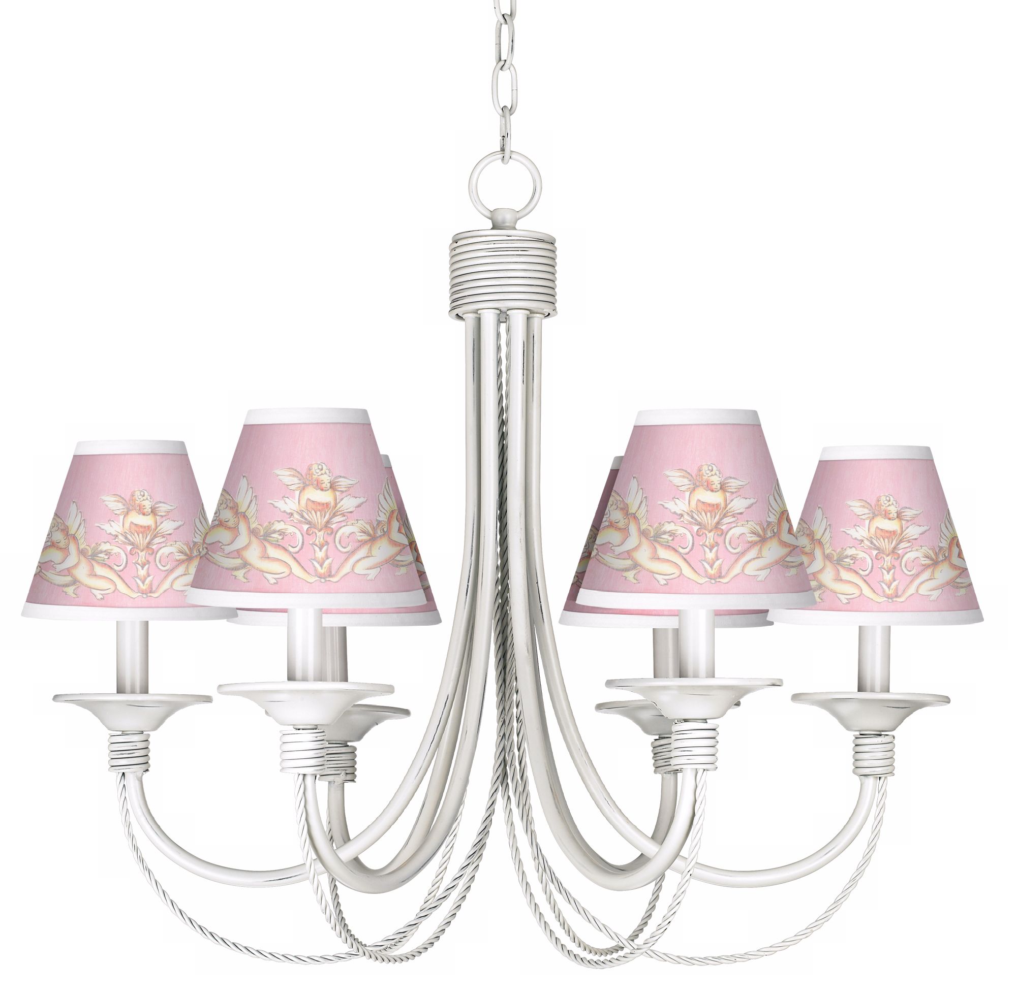 Cherub Pink White 6-Light Chandelier