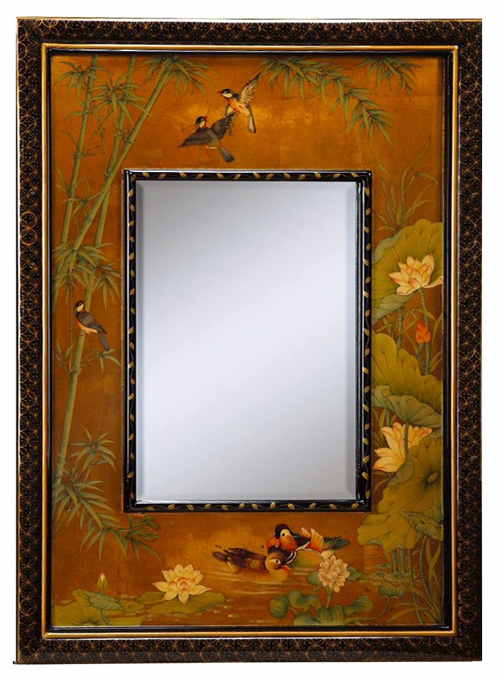 Asian Garden Hand-Painted 40" High Wall Mirror
