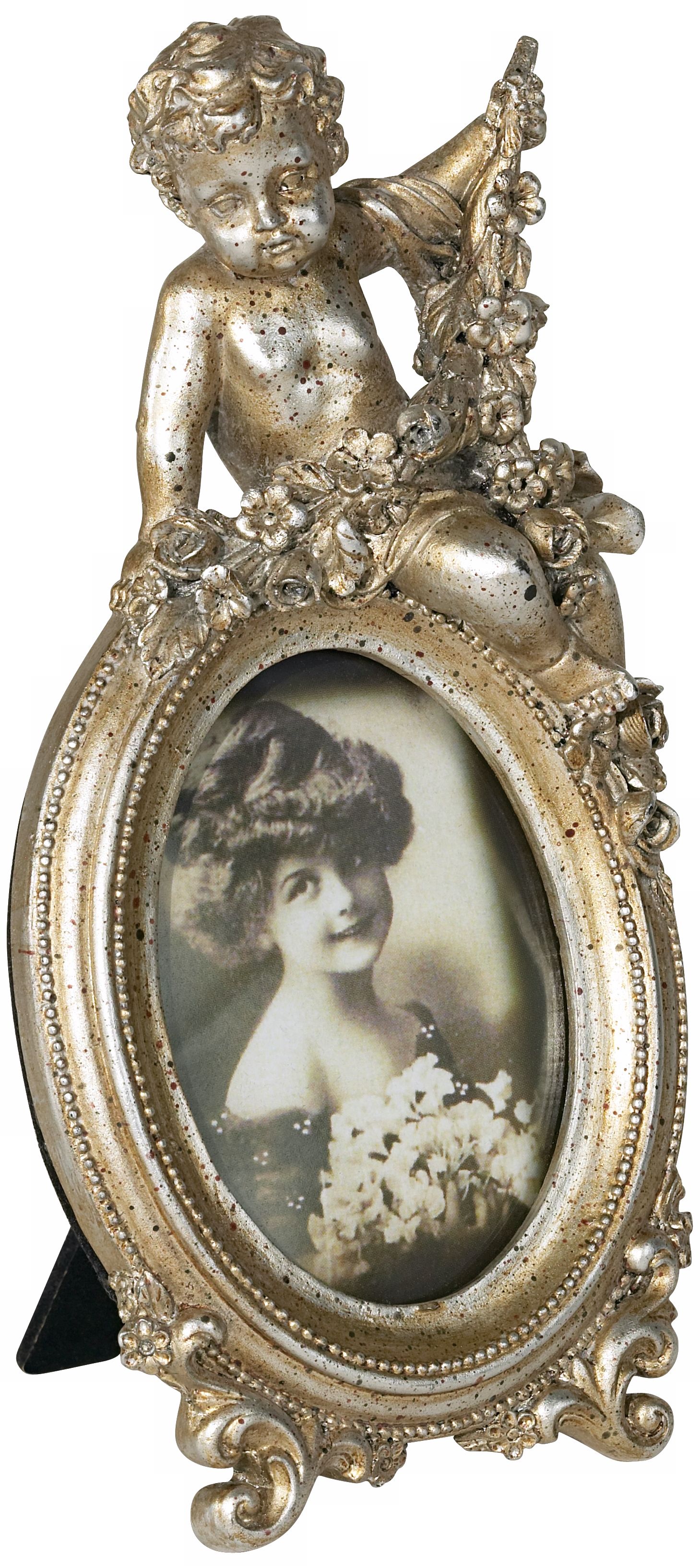 Cherub Top Right Antique Silver Mini Photo Frame