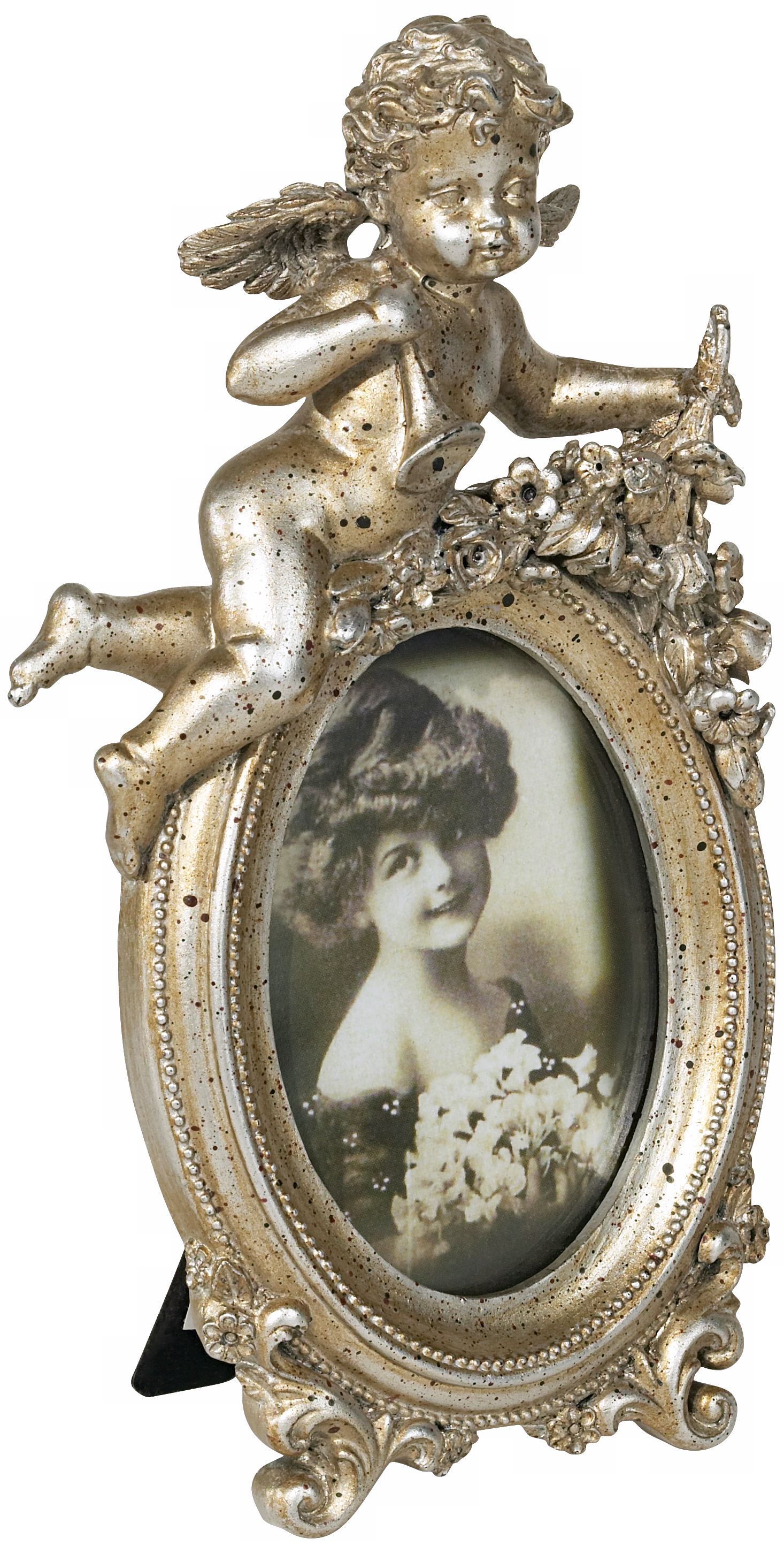 Cherub Top Left Antique Silver Mini Photo Frame