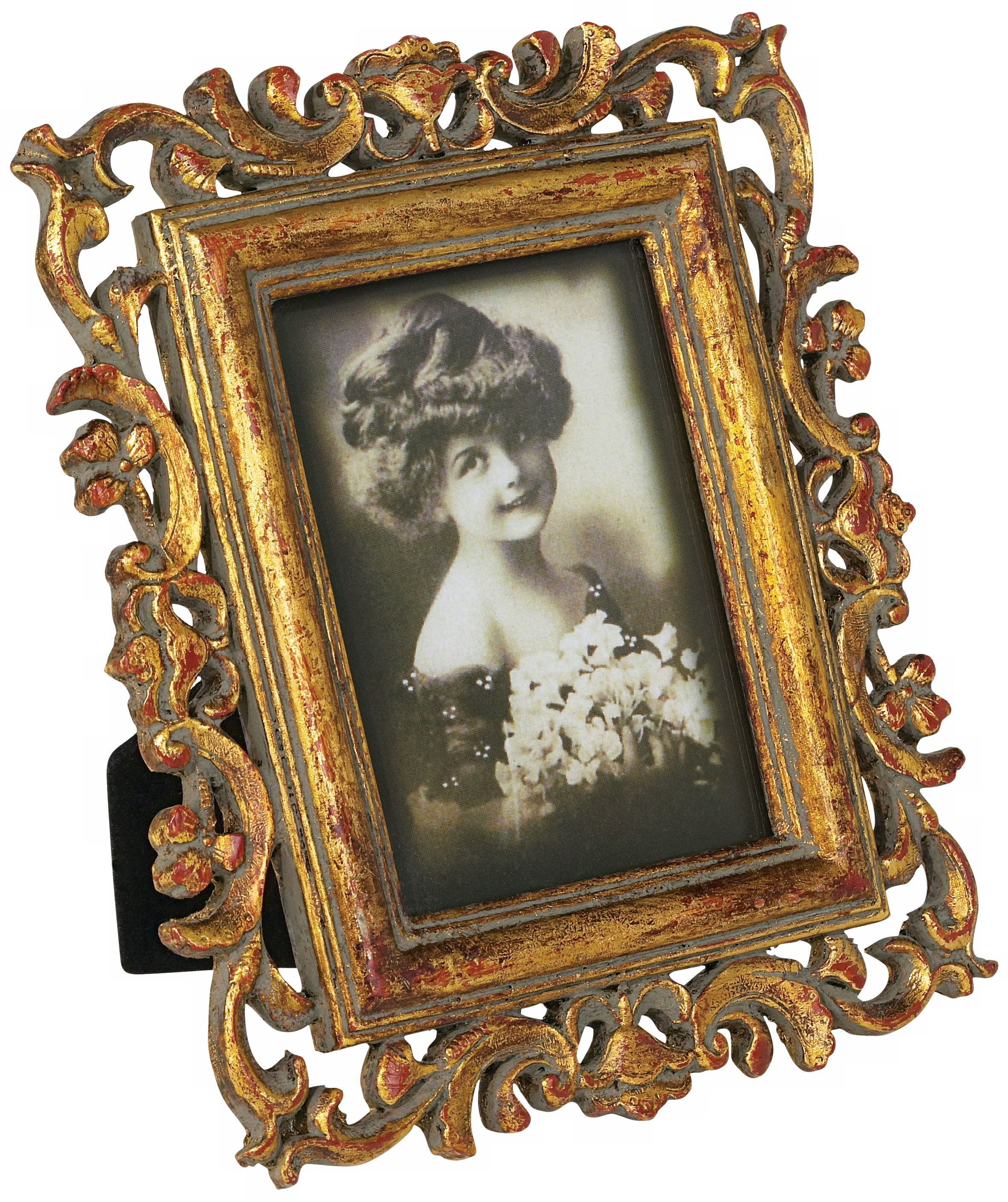 Eloise Gold and Red Rubbed Finish Rectangular Mini Frame