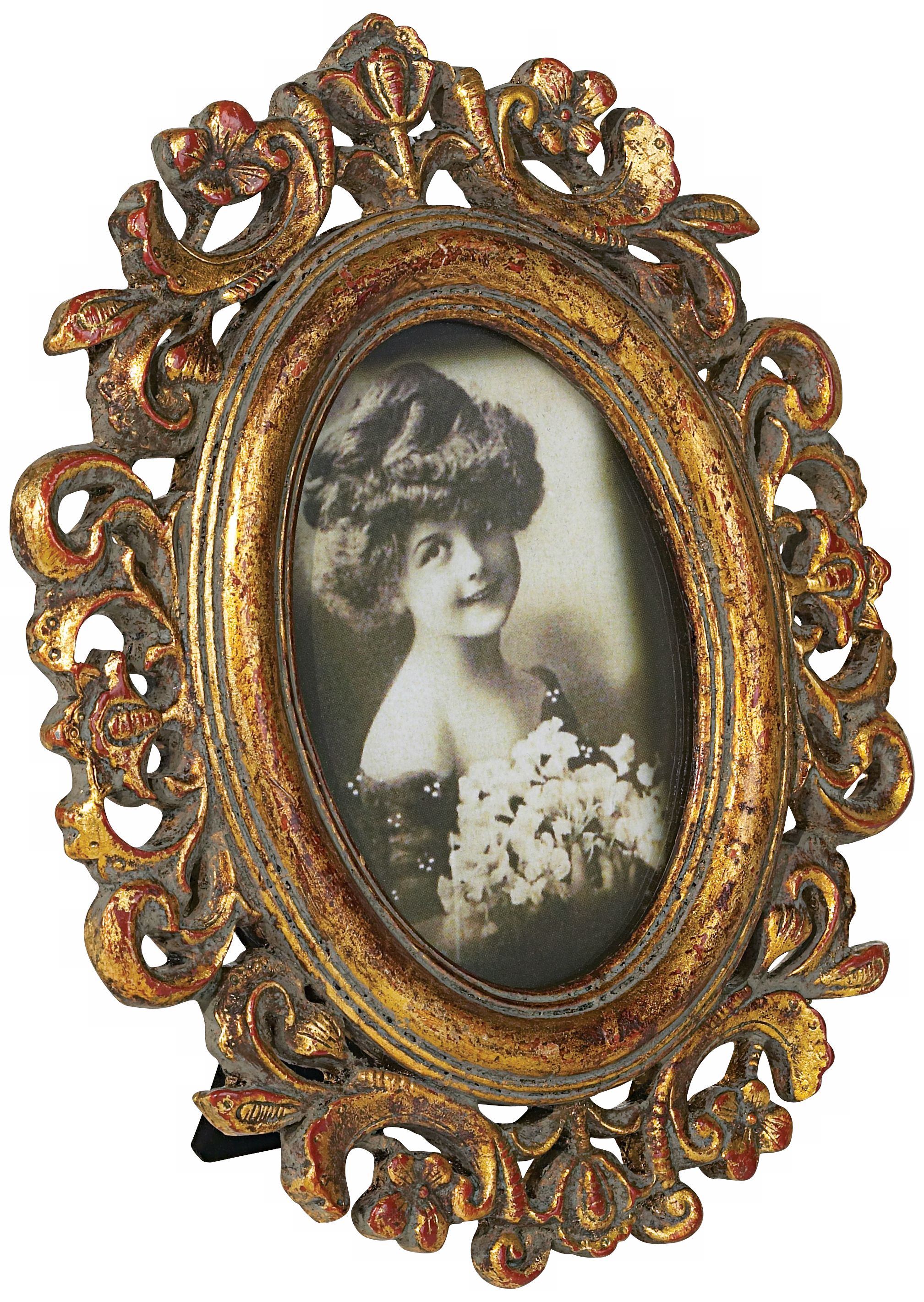 Eloise Gold and Red Rubbed Finish Oval Mini Frame