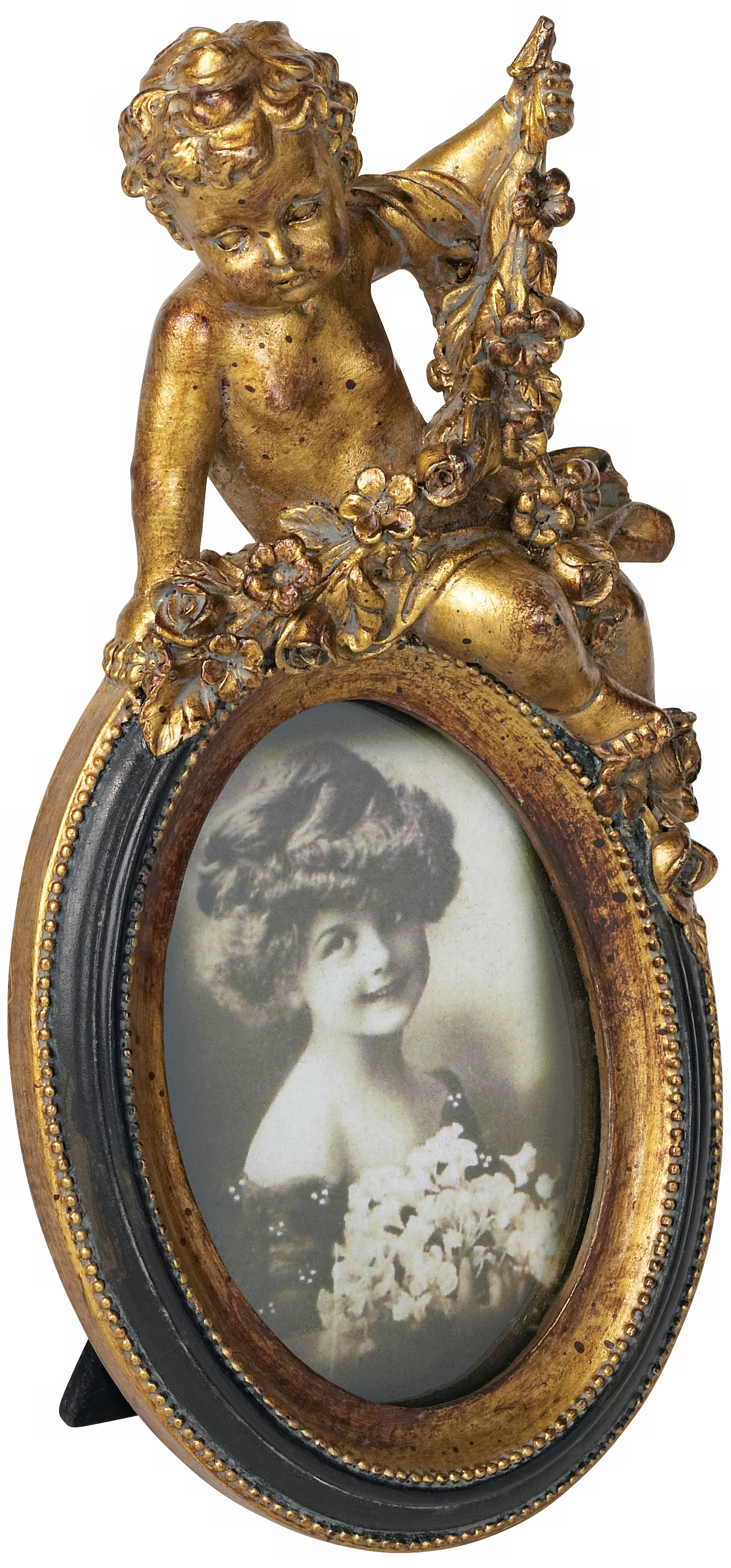 Black and Antique Gold Cherub Right Mini Picture Frame