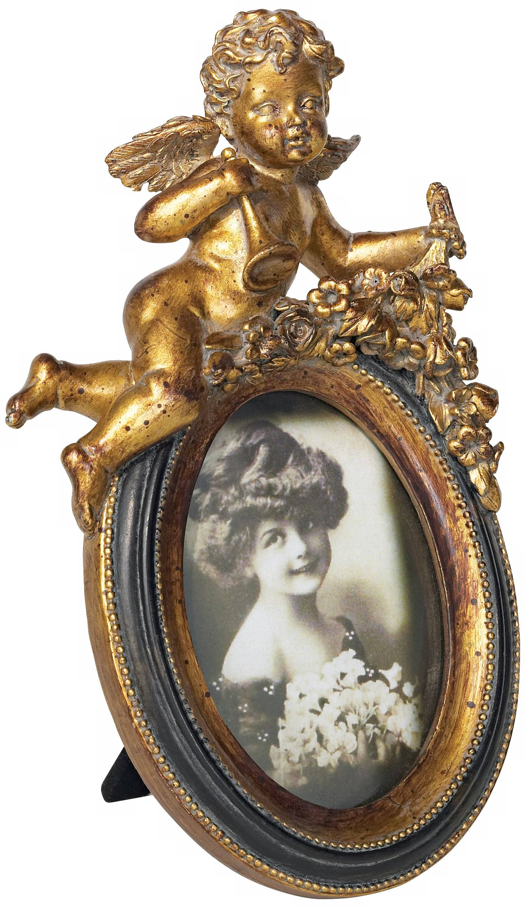 Black and Antique Gold Cherub Left Mini Picture Frame