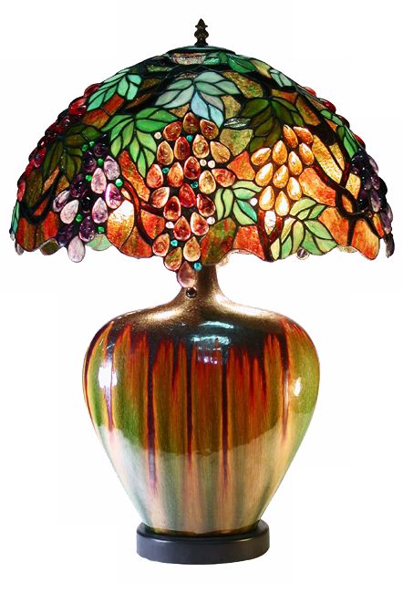 Grape Design Ceramic Base Tiffany Style Table Lamp
