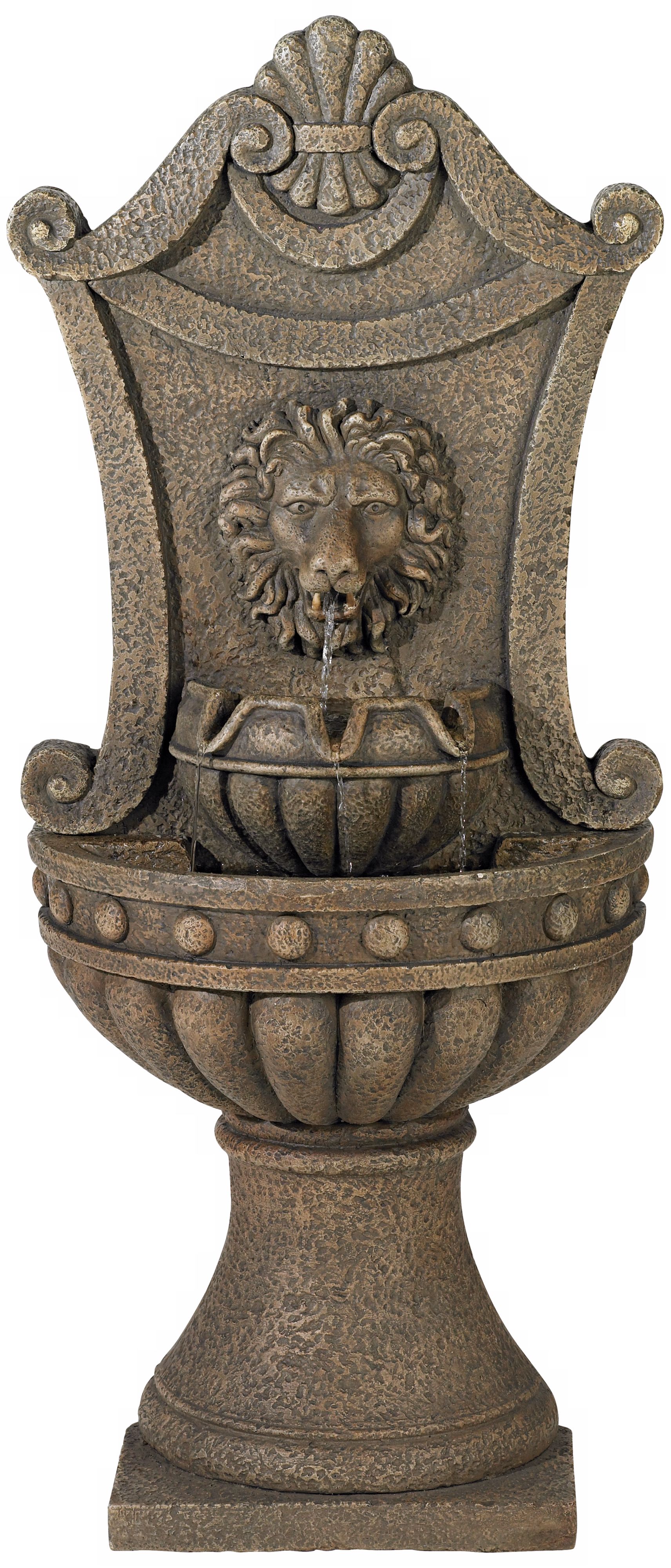 Regal Lion Head Faux Standing Floor Standing Wall Fountain