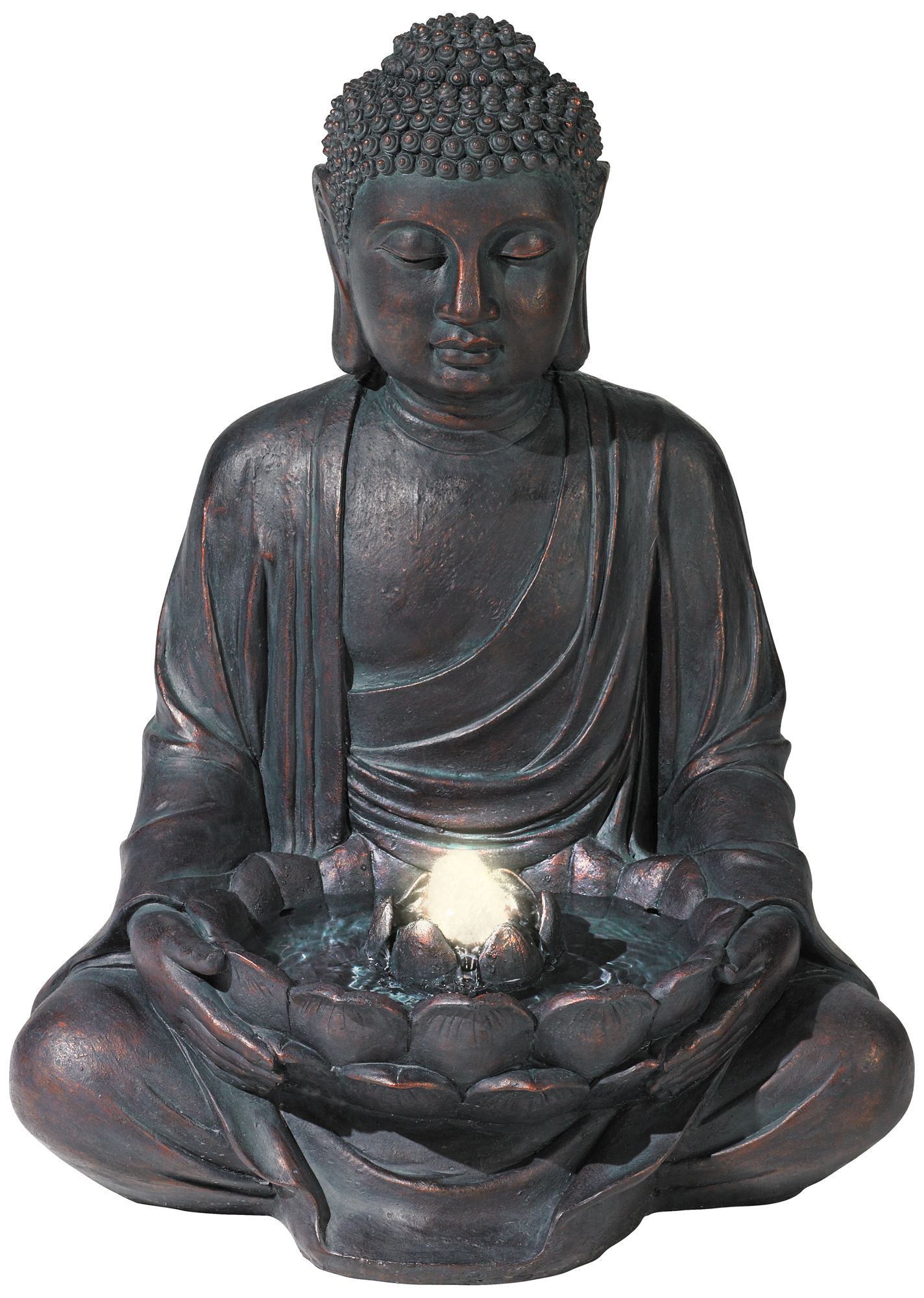 Meditating Aged Bronze Buddha LED Indoor/Outdoor Fountain