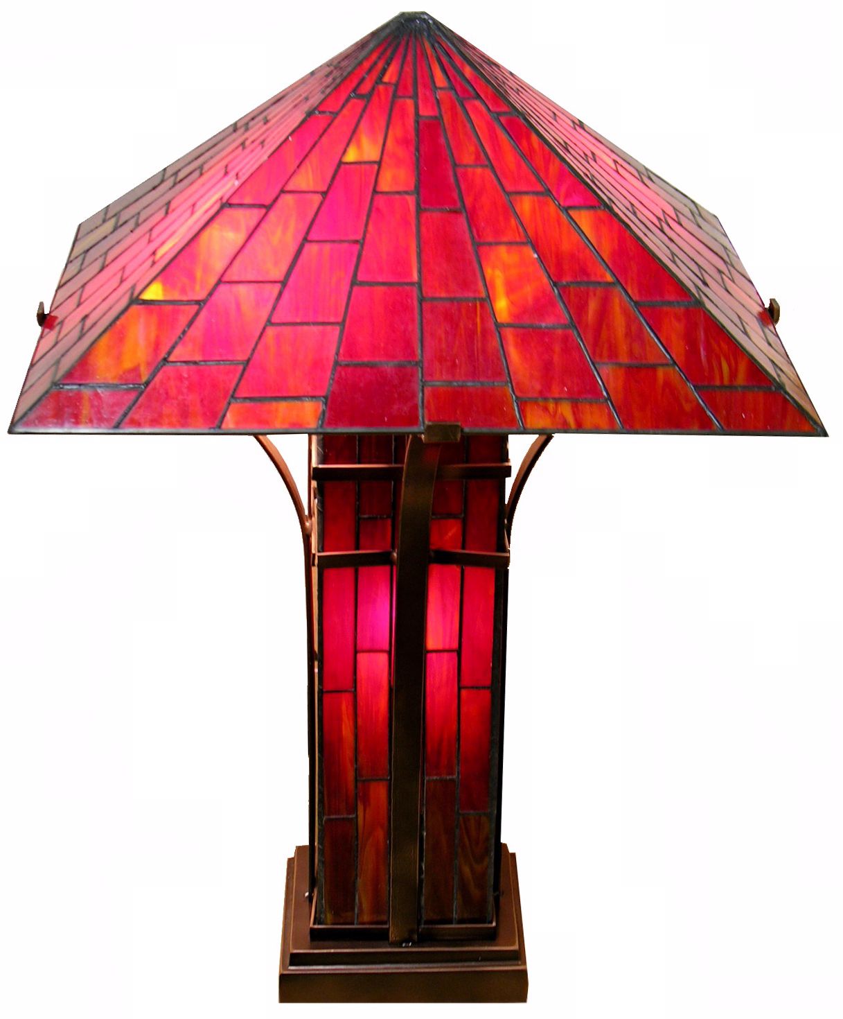 Mission Double Light Red and Yellow Tiffany Style Table Lamp