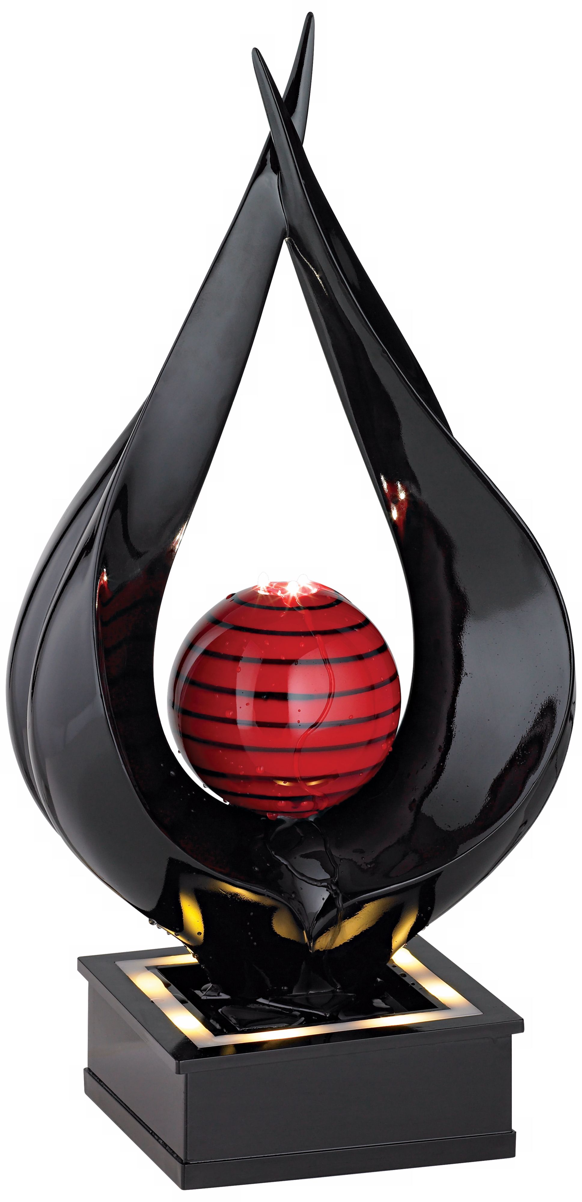 Black and Red High-Gloss Lighted Lacquer Tabletop Fountain