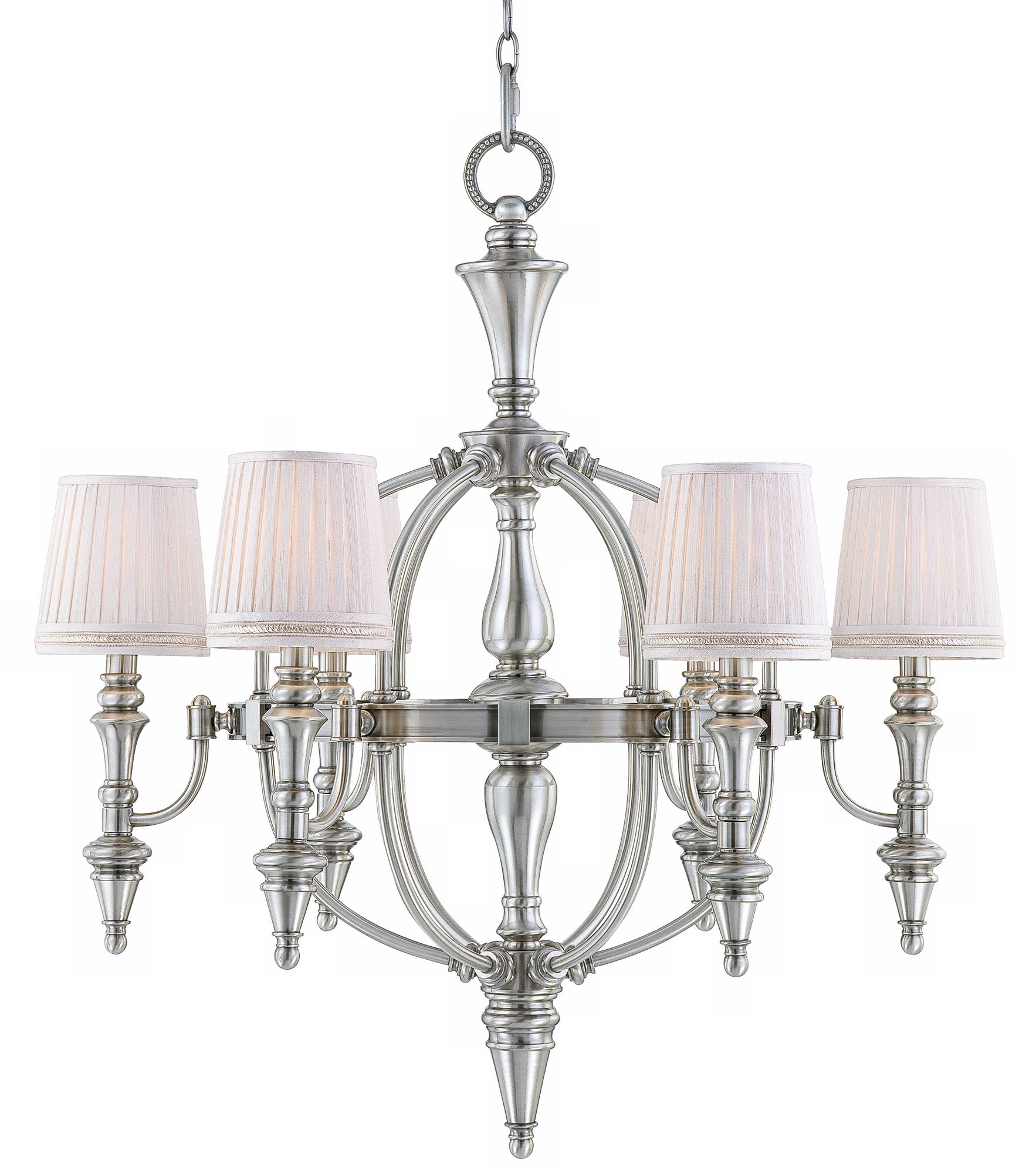 Pewter with White Shades 6-Light Contemporary Chandelier