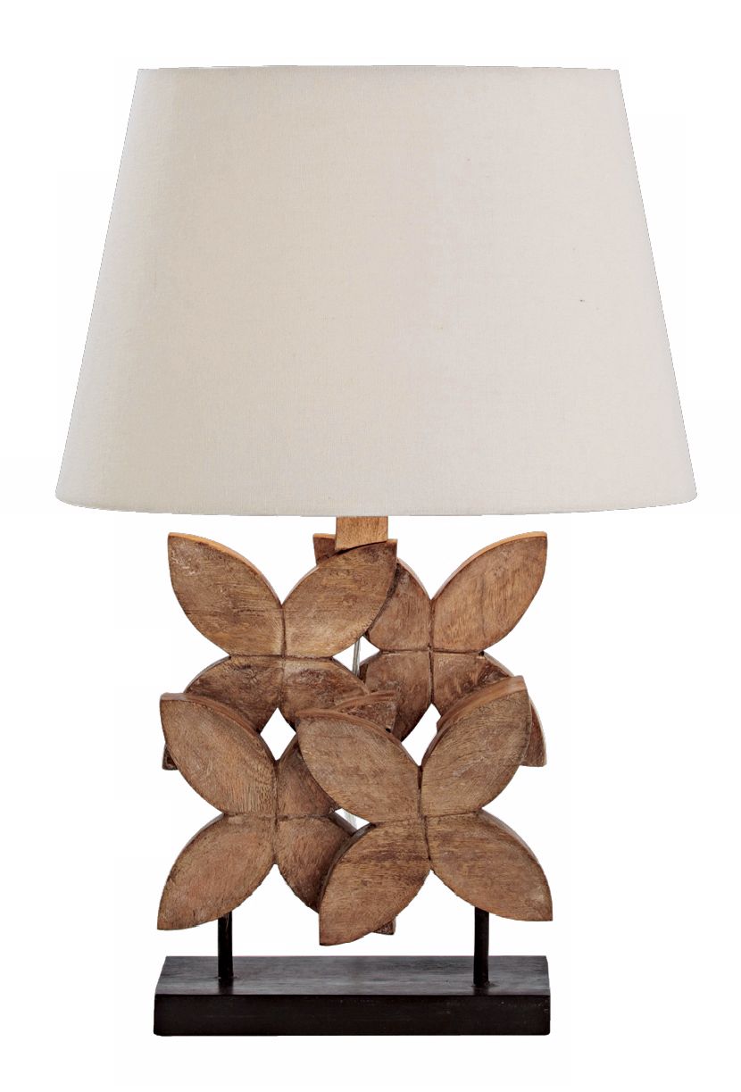 Ella Natural Wax Carved Wood Table Lamp