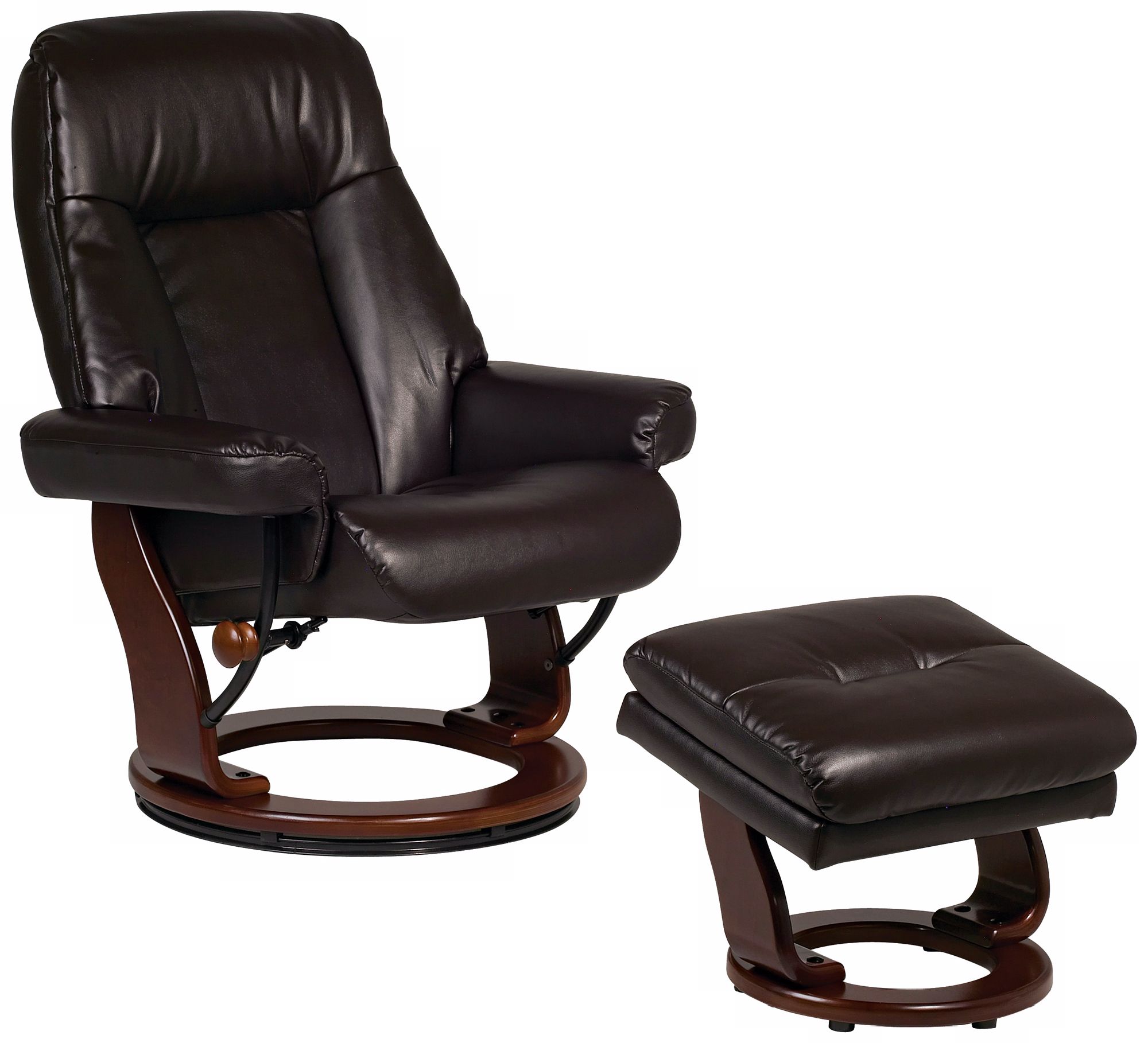 Mocha Faux Leather Ottoman and Swiveling Recliner