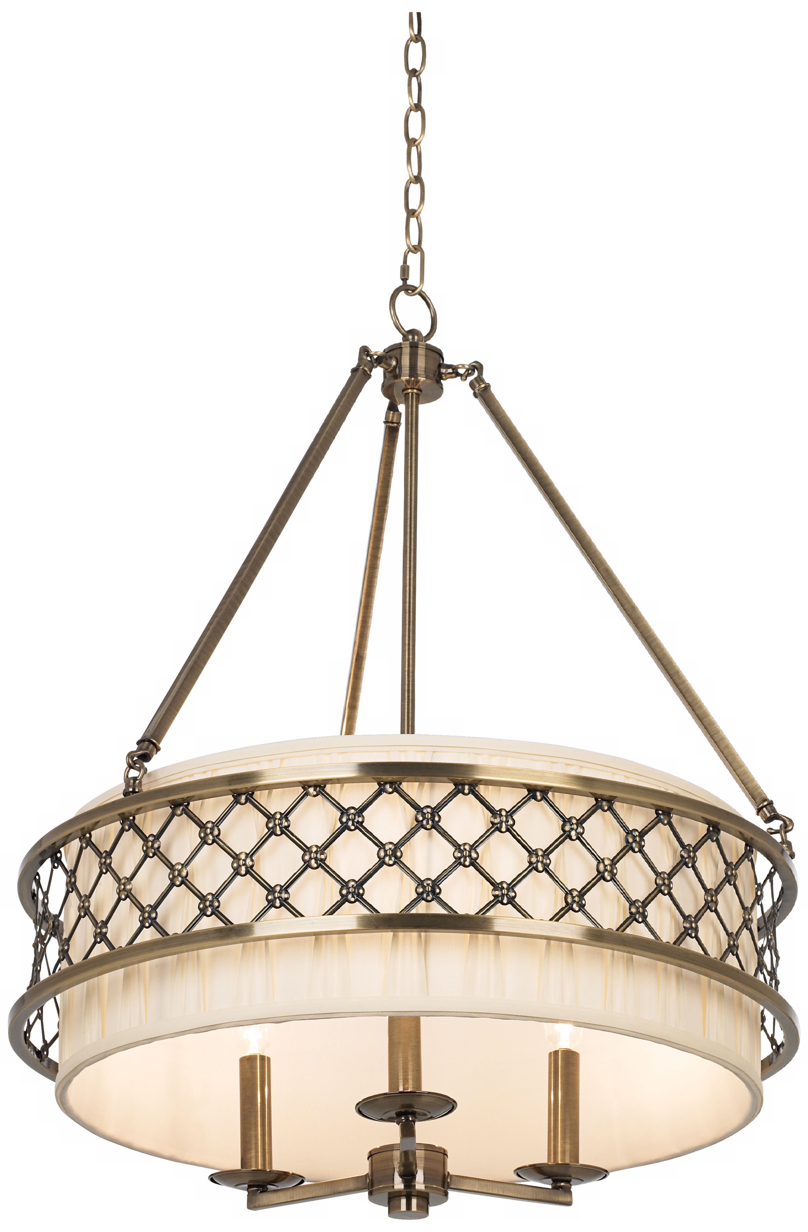 Antique Brass over Fabric Shade 24" Wide Pendant Chandelier