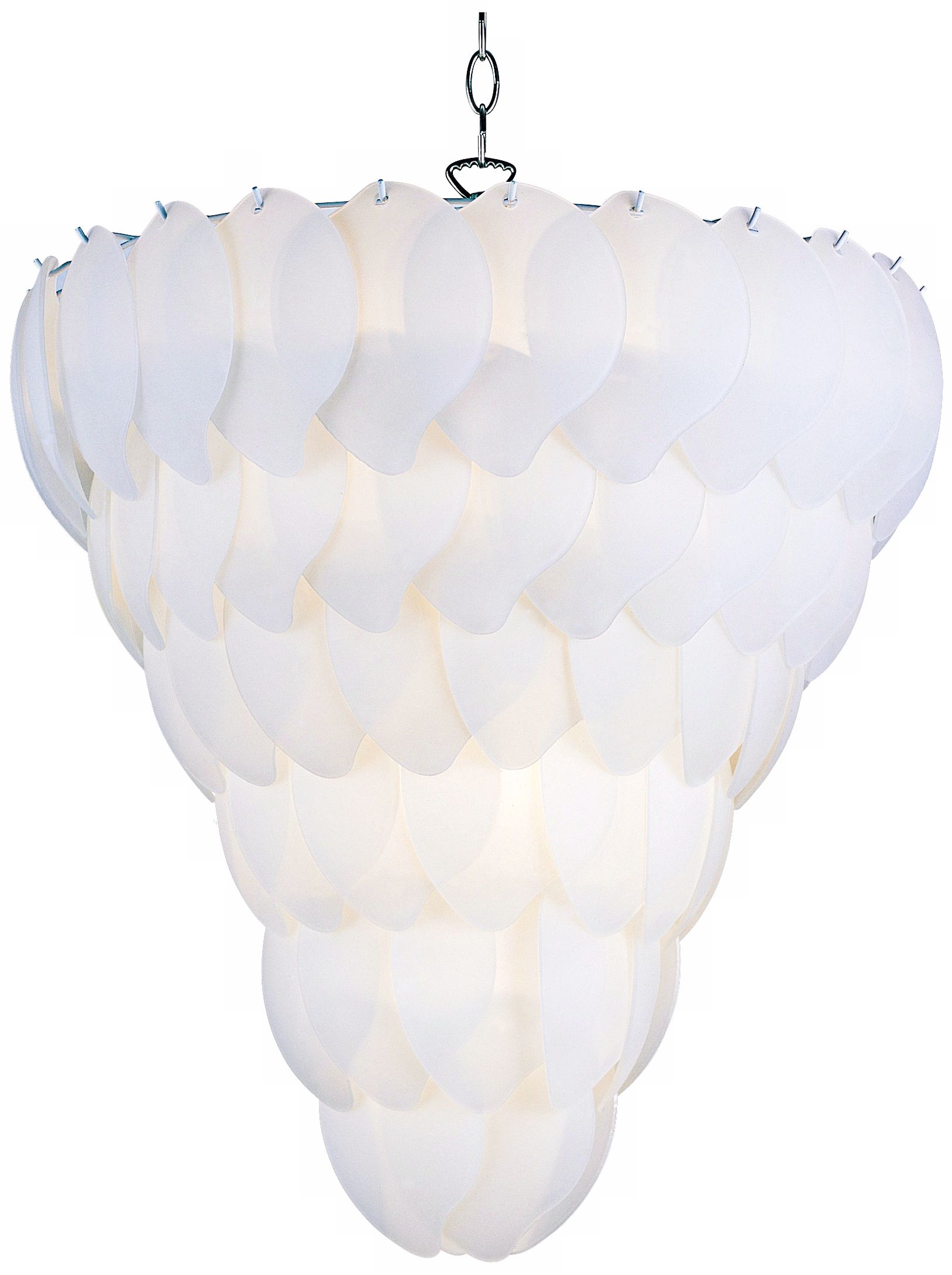 Zibal Polished Chrome Frosted Leaf Glass Pendant Chandelier
