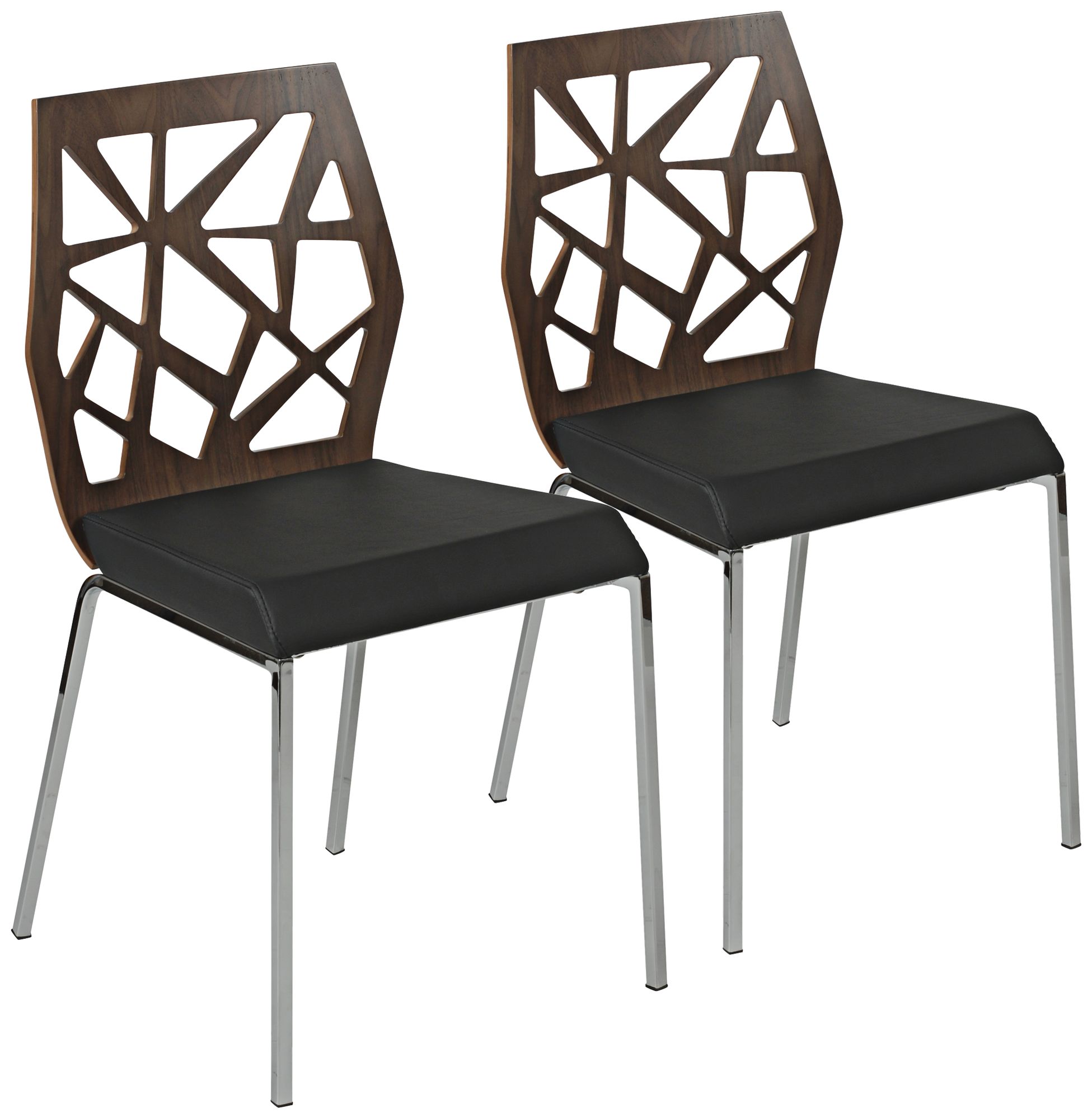 Sophia Set of 2 Walnut Black and Chrome Side Chairs