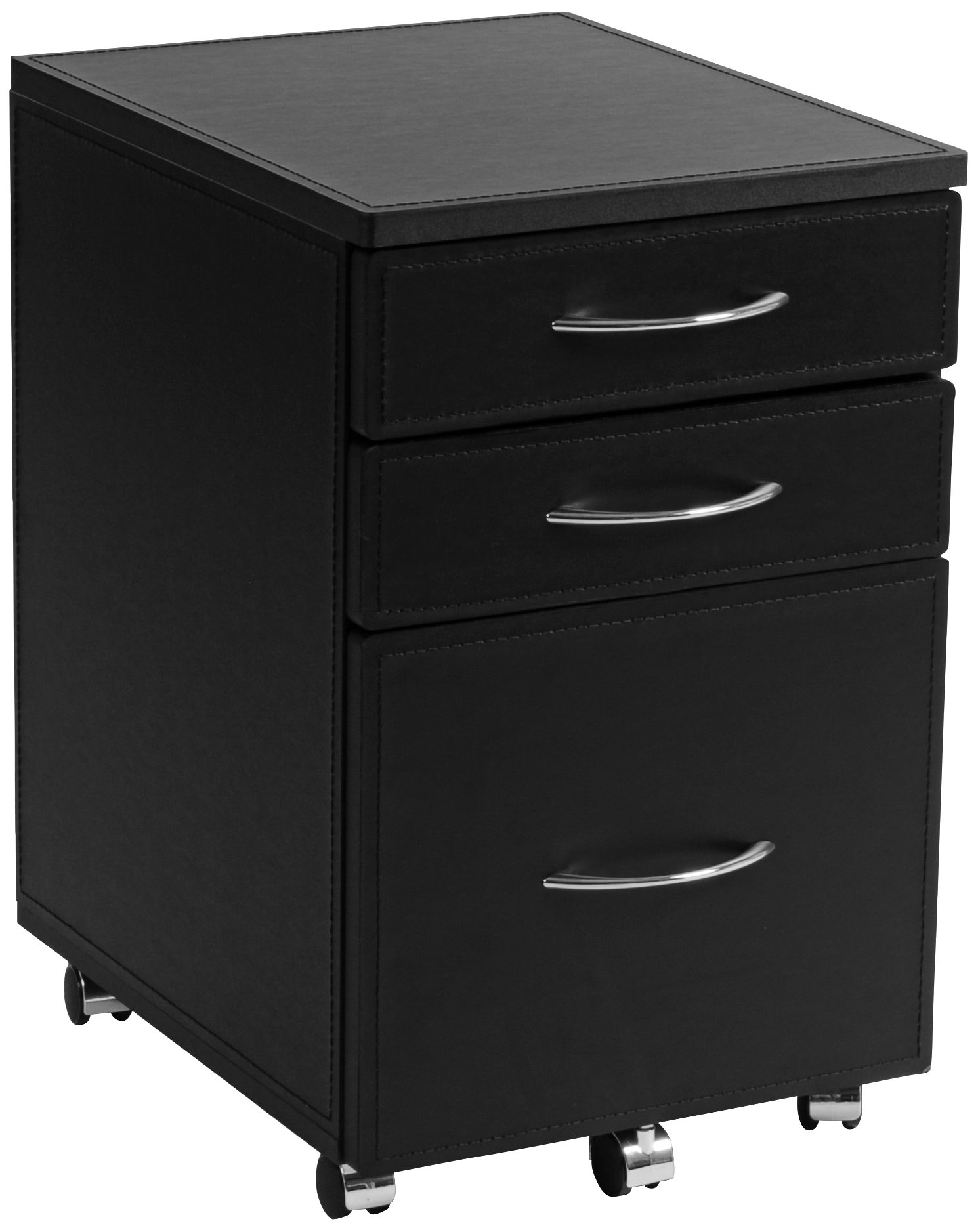 Laurence Black Leather and Chrome High File Cabinet