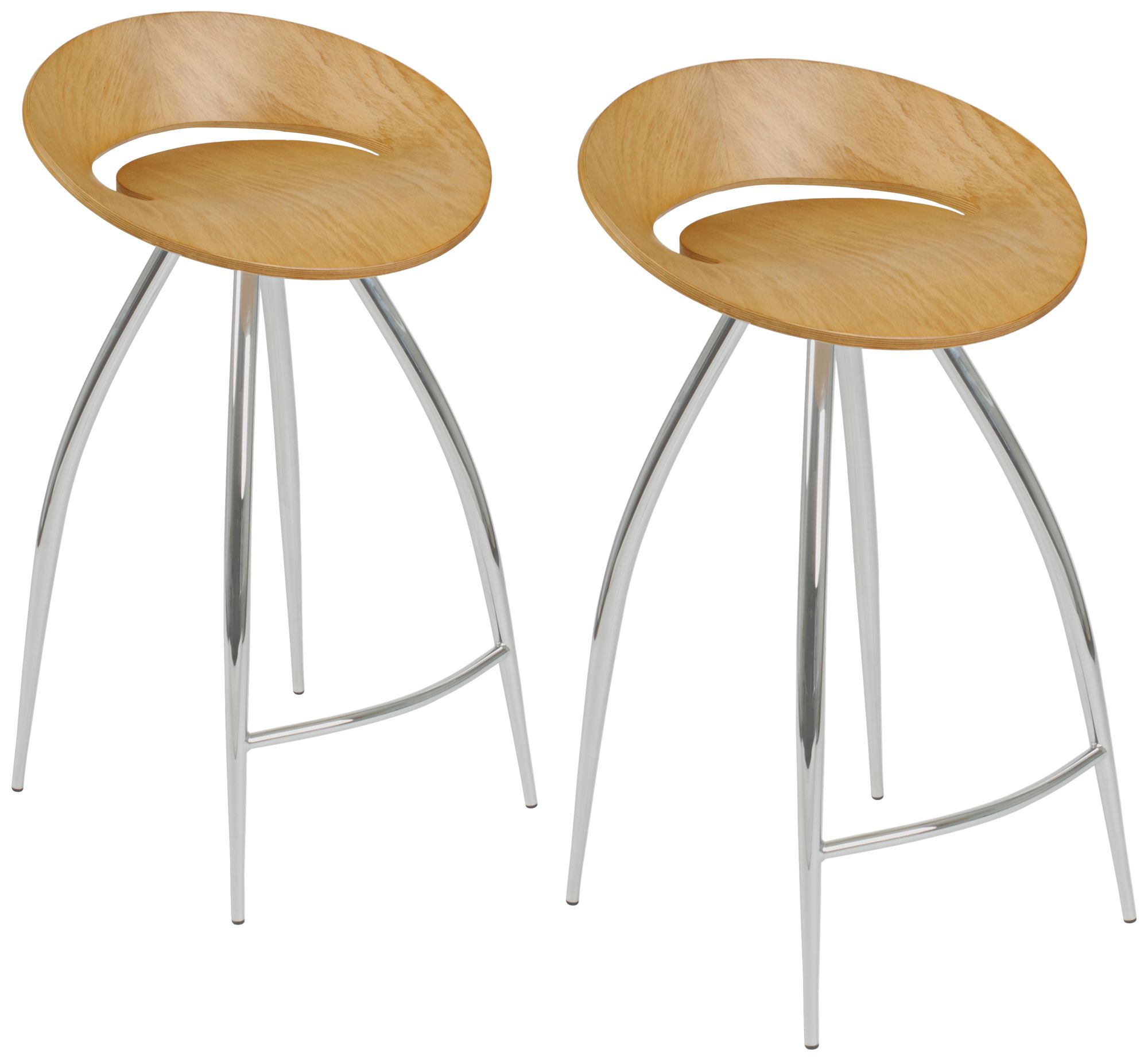 Rubin Set of 2 Natural Wood and Chrome Counter Stools