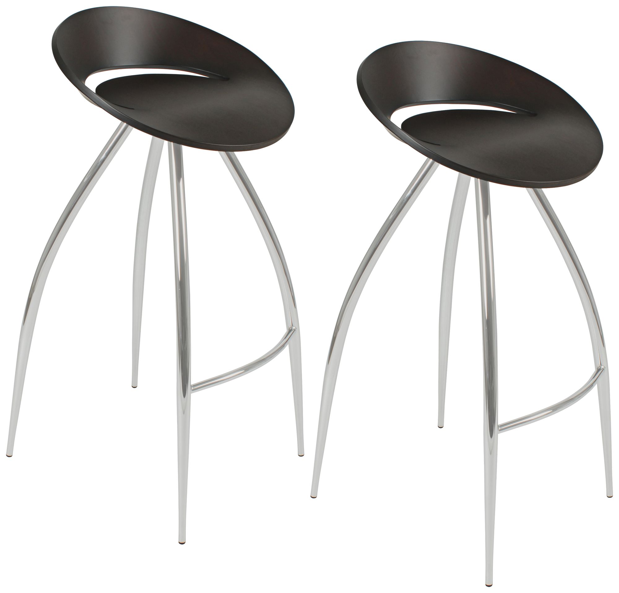 Rubin Set of 2 Wenge Wood and Chrome Bar Stools