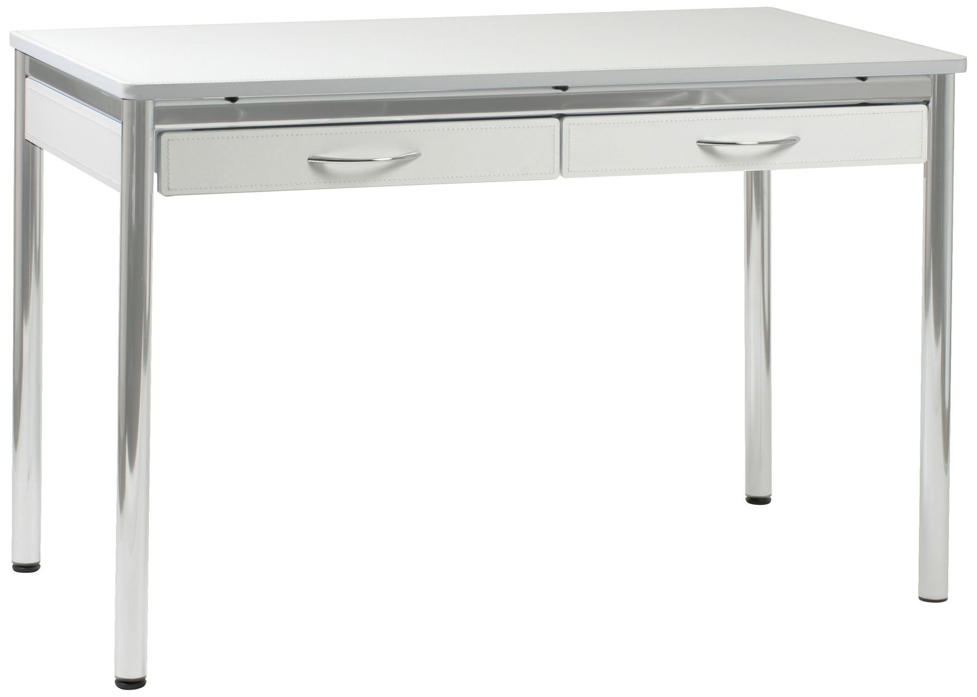 Laurence White Leather and Chrome L-Desk