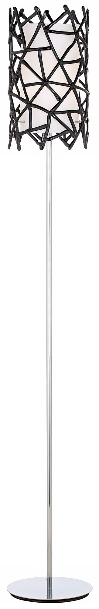 Stick Floor Lamp with Black Acrylic Bamboo Pattern Shade