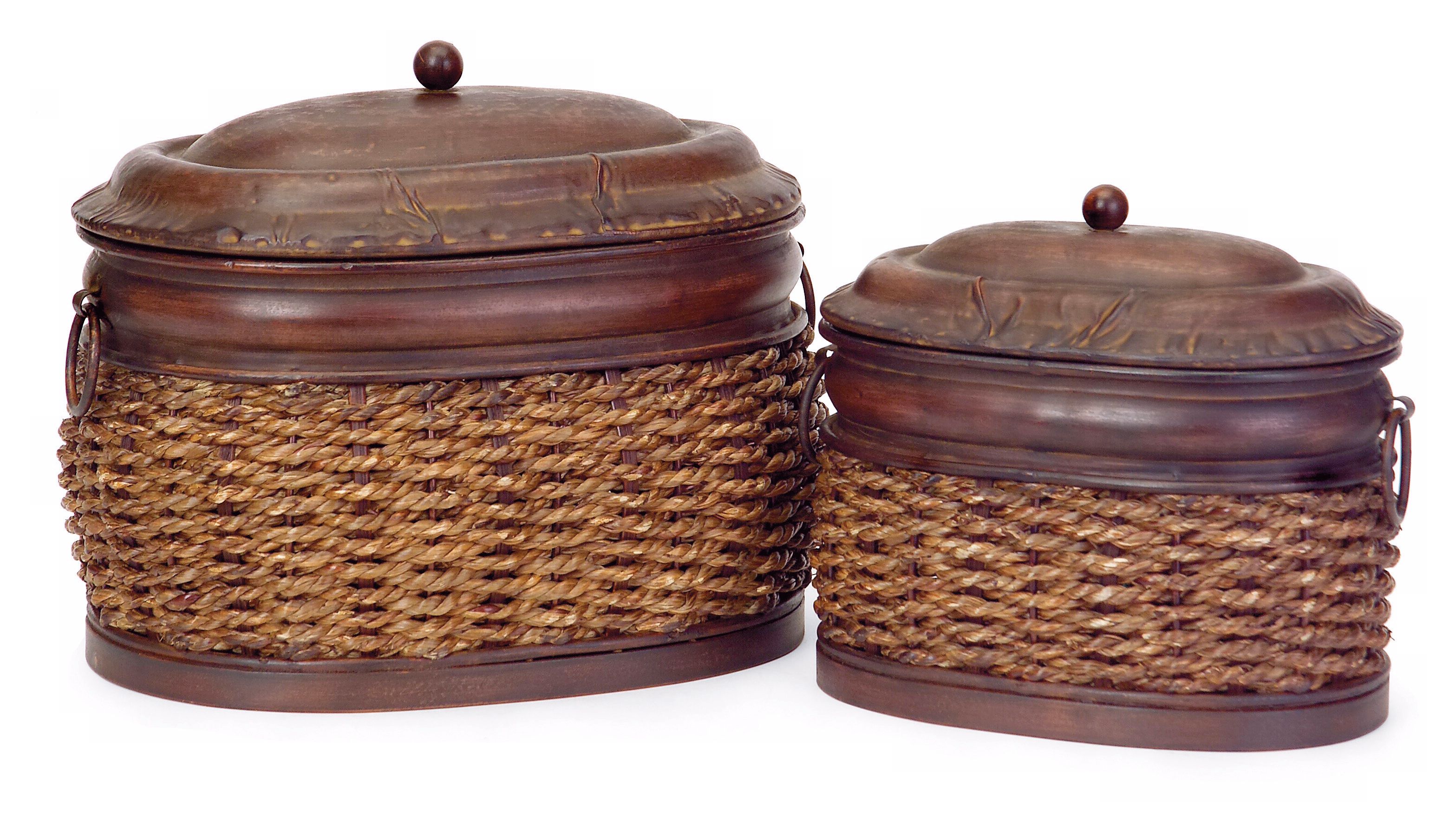 Set of 2 Oval Rattan Nesting Boxes