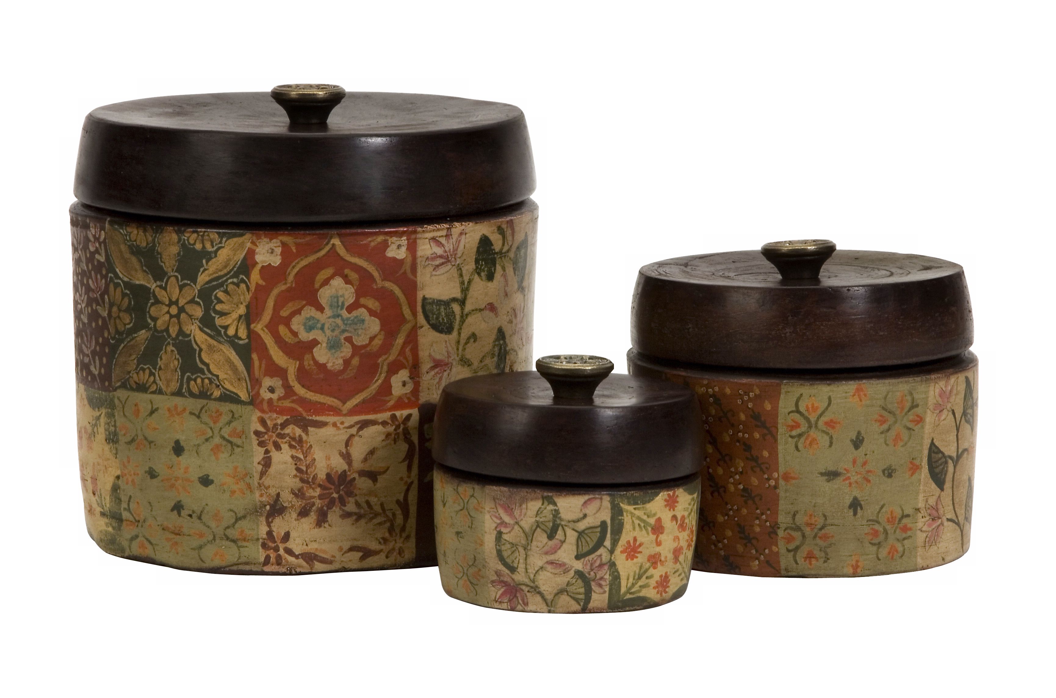 Set of 3 Barberry Handpainted Storage Canisters