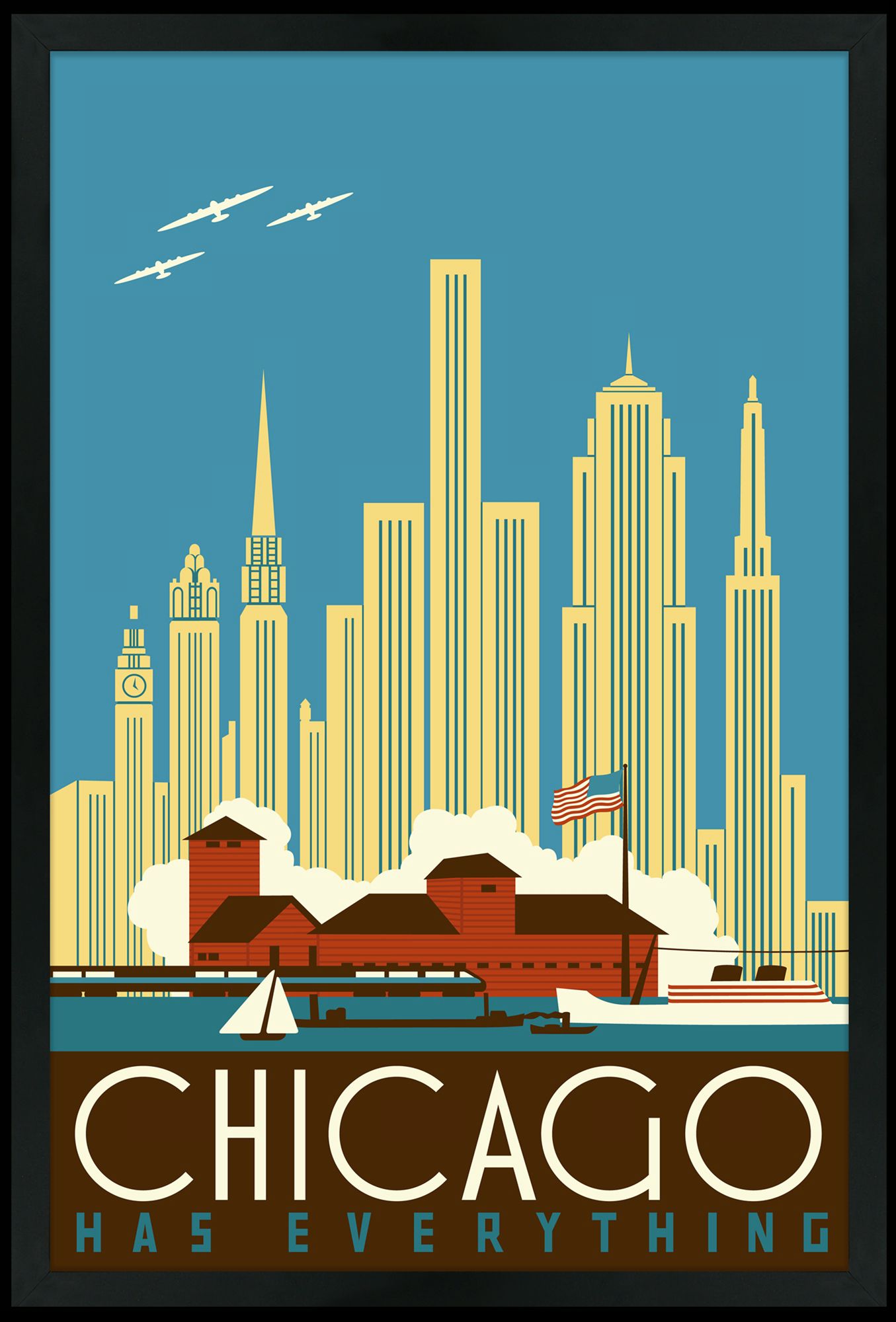 Chicago 30" High Black Rectangular Giclee Wall Art