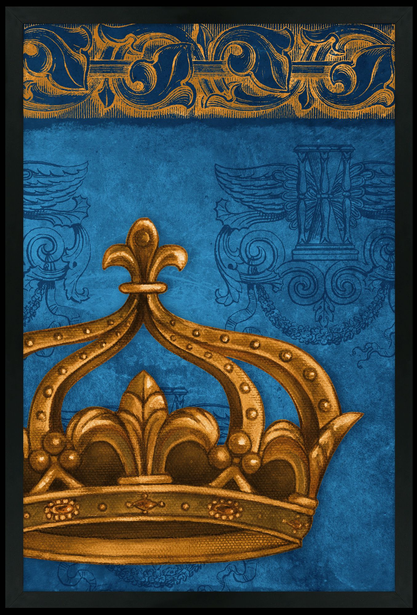 Crown Blue 30" High Black Rectangular Giclee Wall Art