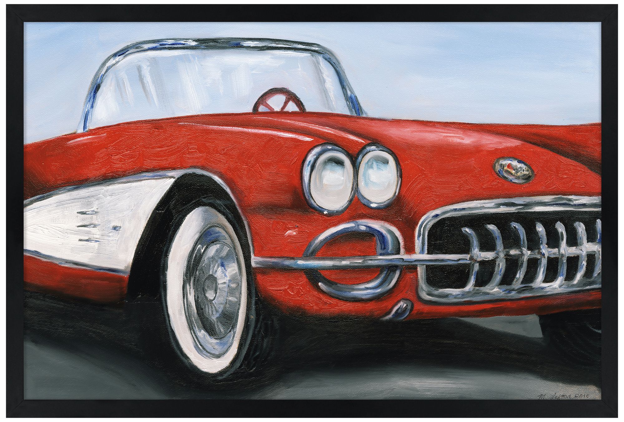 Red Roadster 30" Wide Black Rectangular Giclee Wall Art