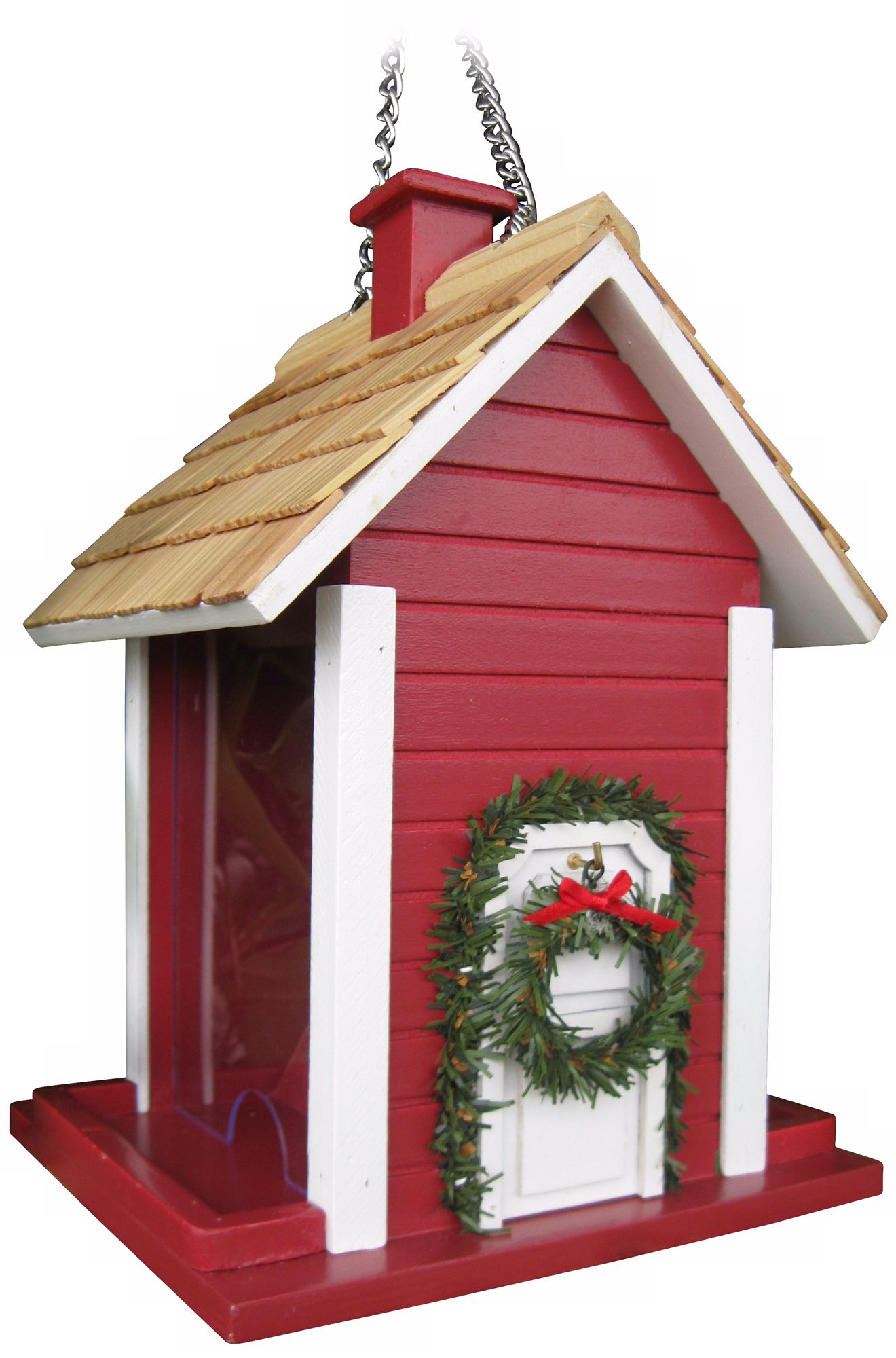 Red Christmas Cottage Bird House