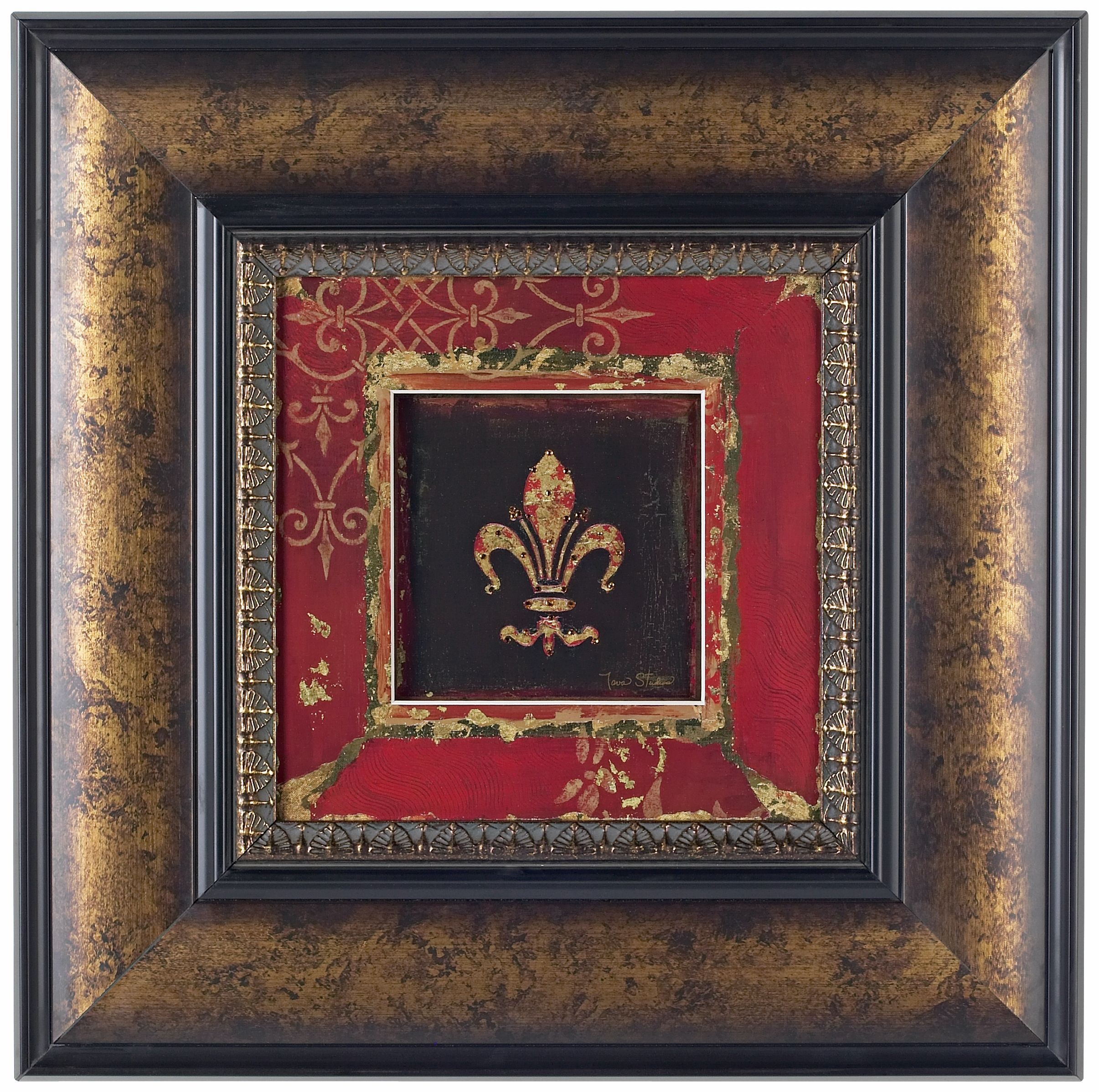 Crystal Curled Fleur-de-Lis with Relief Frame Wall Art