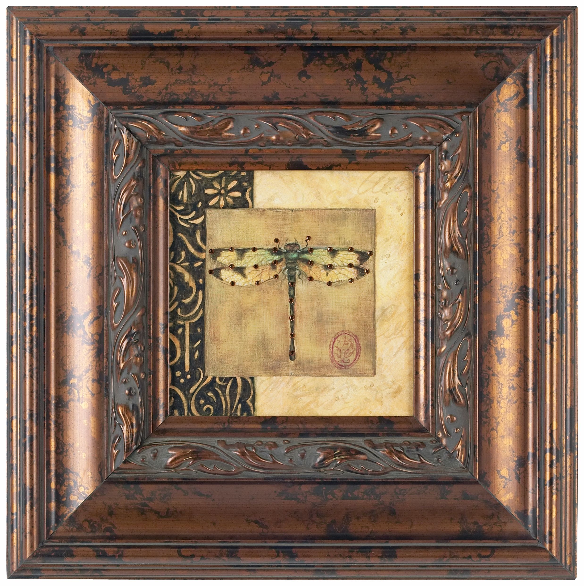 Crystal Dragonfly Antique Bronze Relief Frame Wall Art