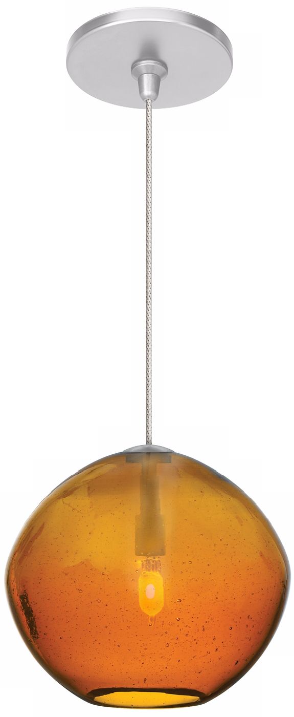 Mini Isla Amber 7" Wide Satin Nickel Pendant