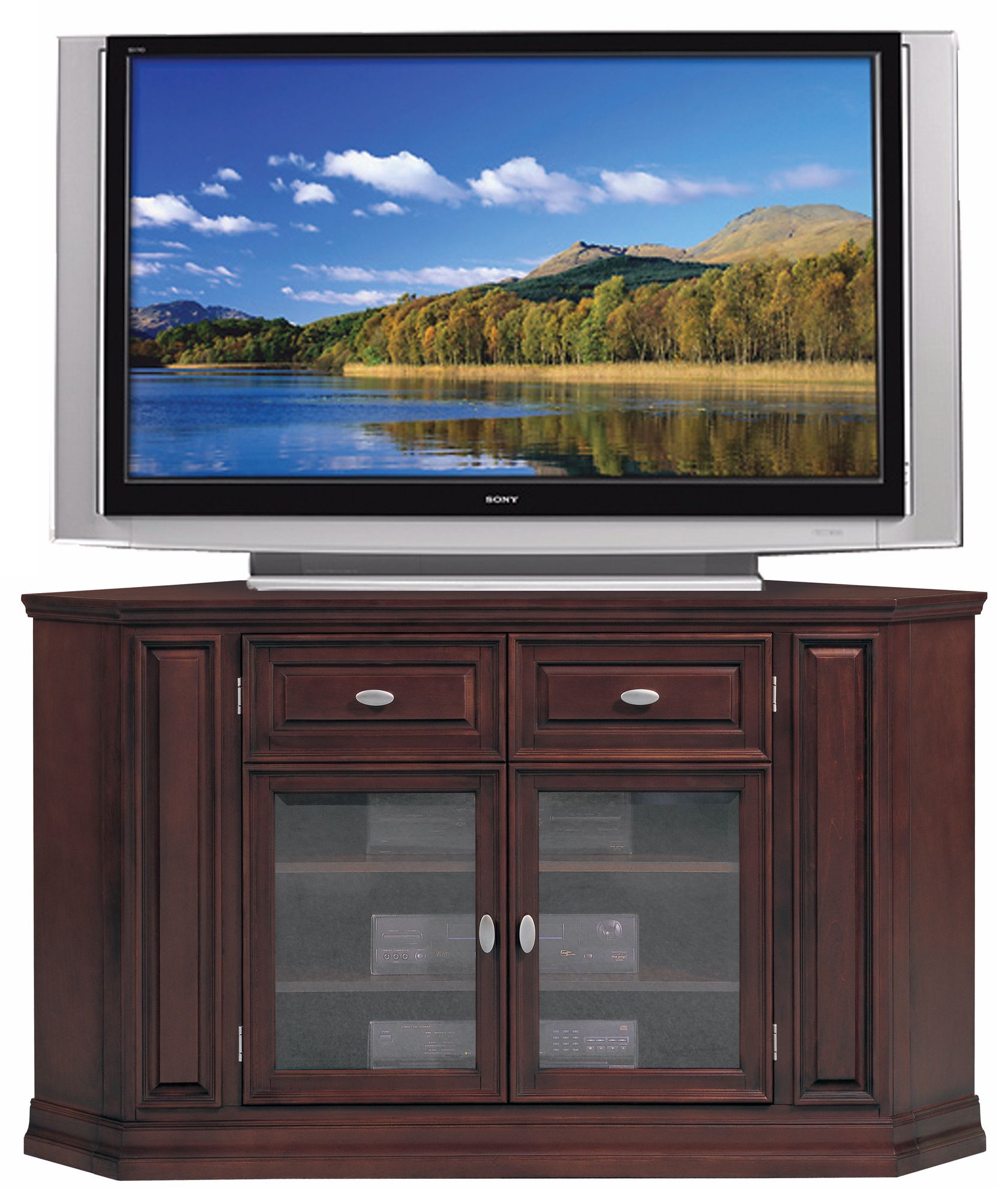Espresso Wood 62" Wide Tall Corner Television Console