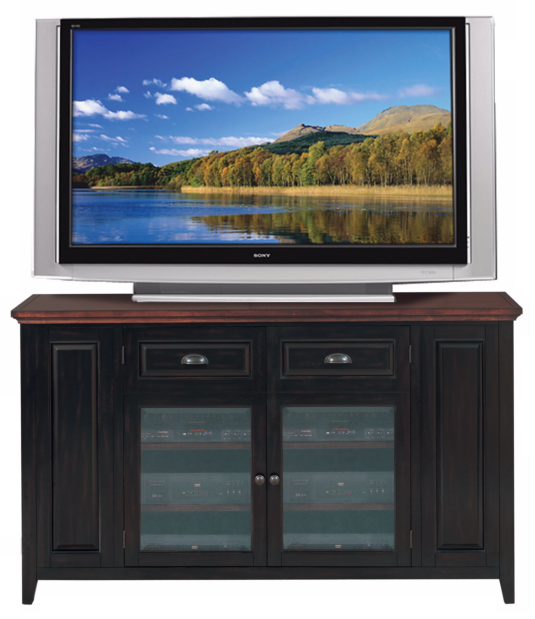 Black and Cherry Wood 62" Wide Television Console