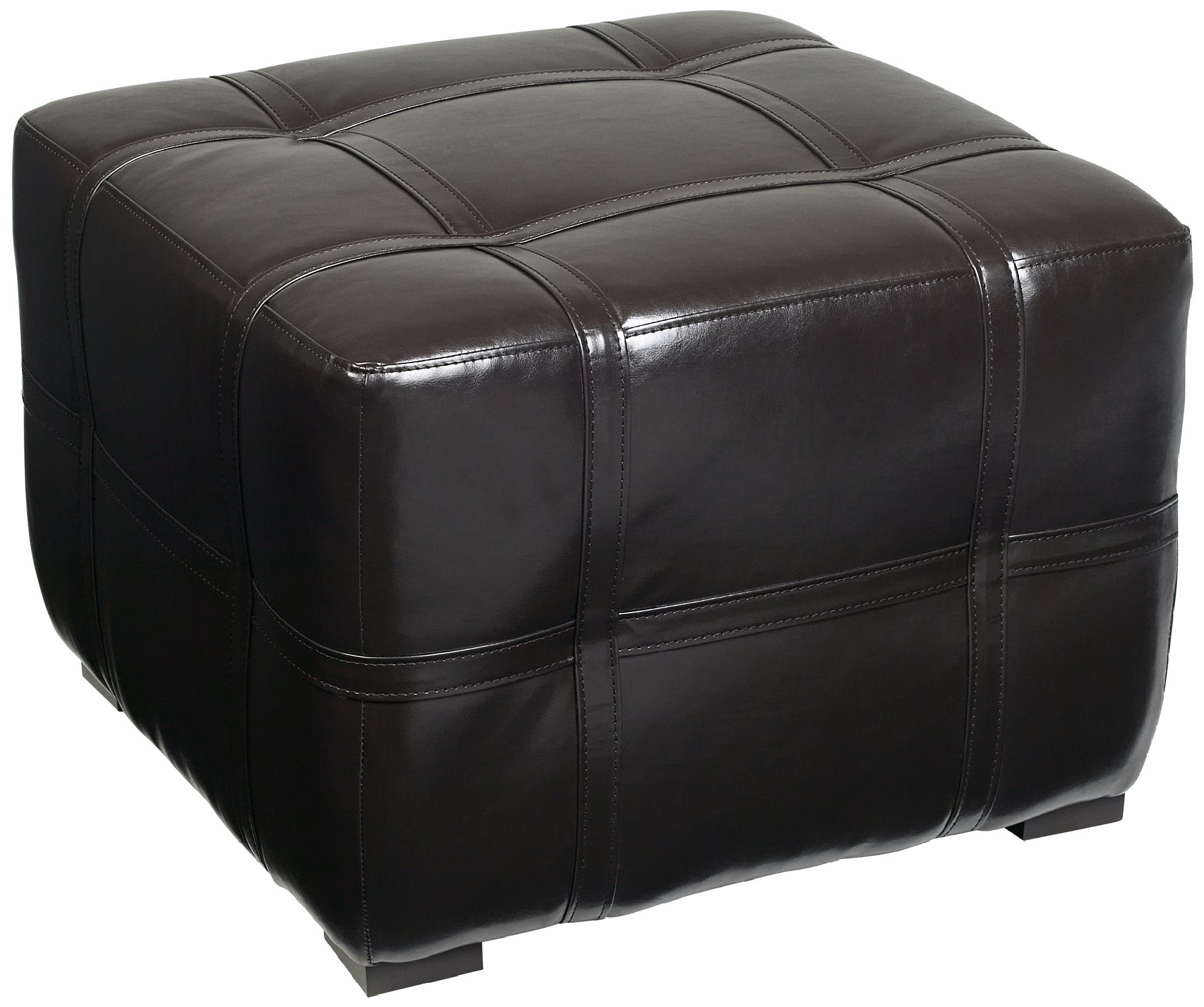 Ellis Dark Brown Faux Leather Square Tufted Ottoman