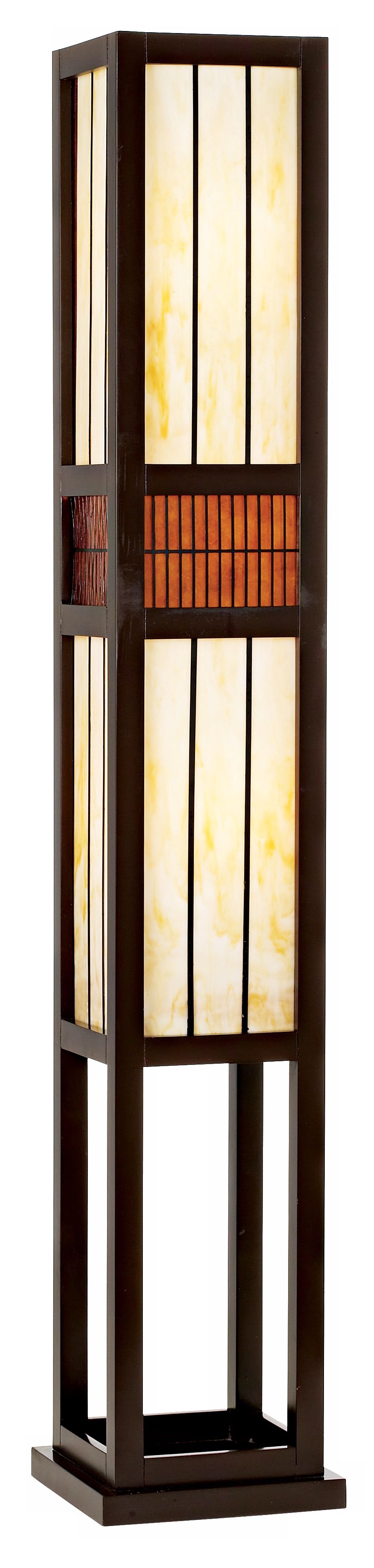 Wood and Art Glass Rectangle Floor Lamp