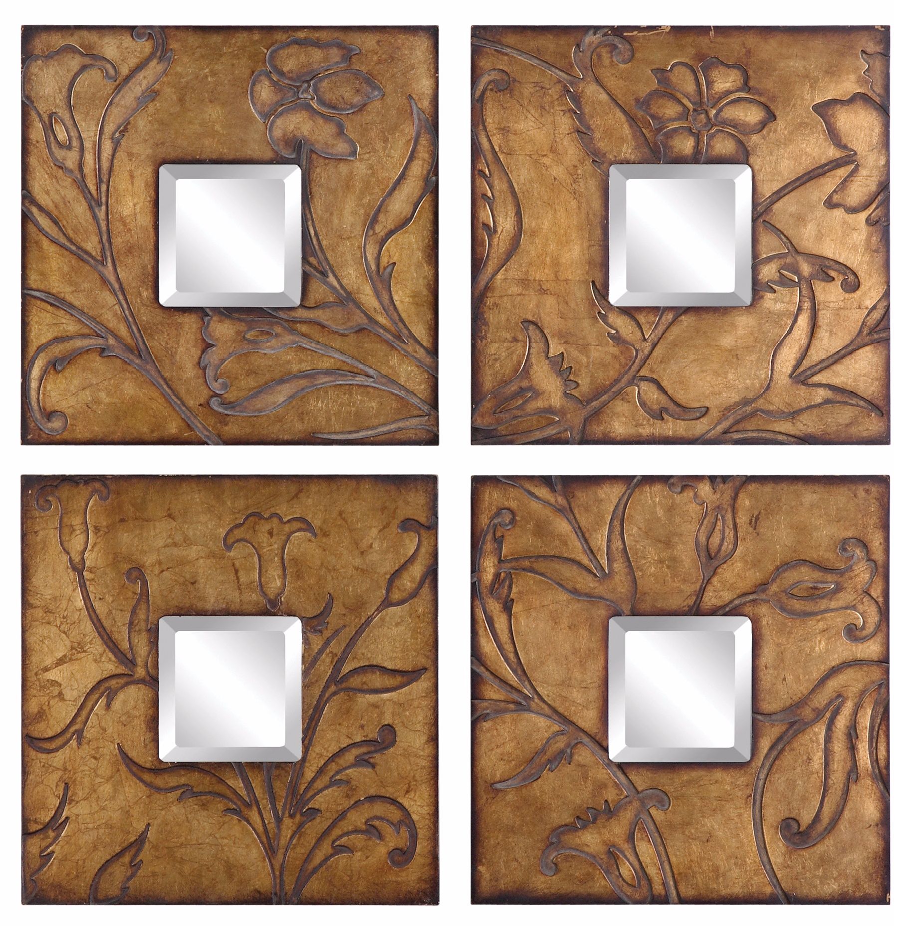 Uttermost Set of Four Golden Day Lilies Accent Mirrors