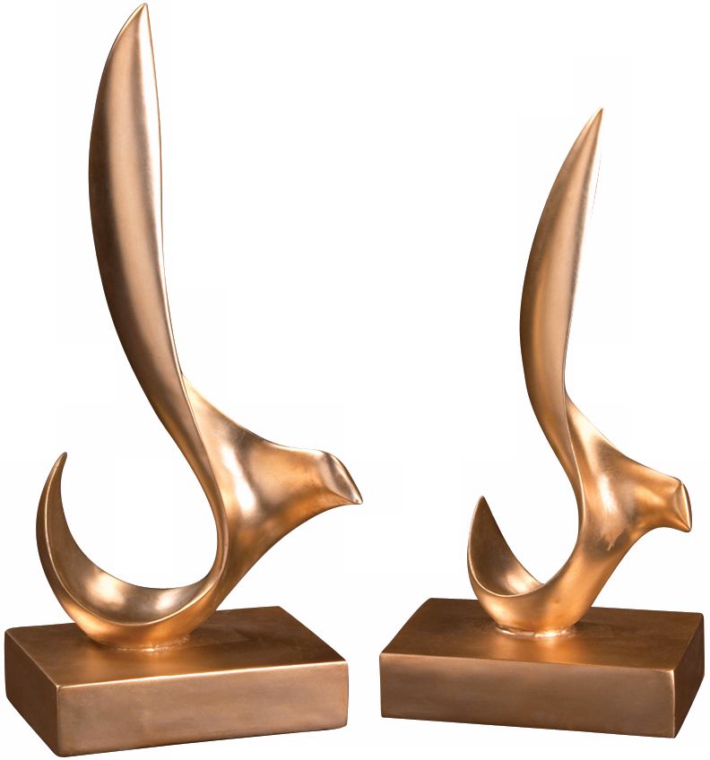 Set of 2 White Gold Leaf Statues