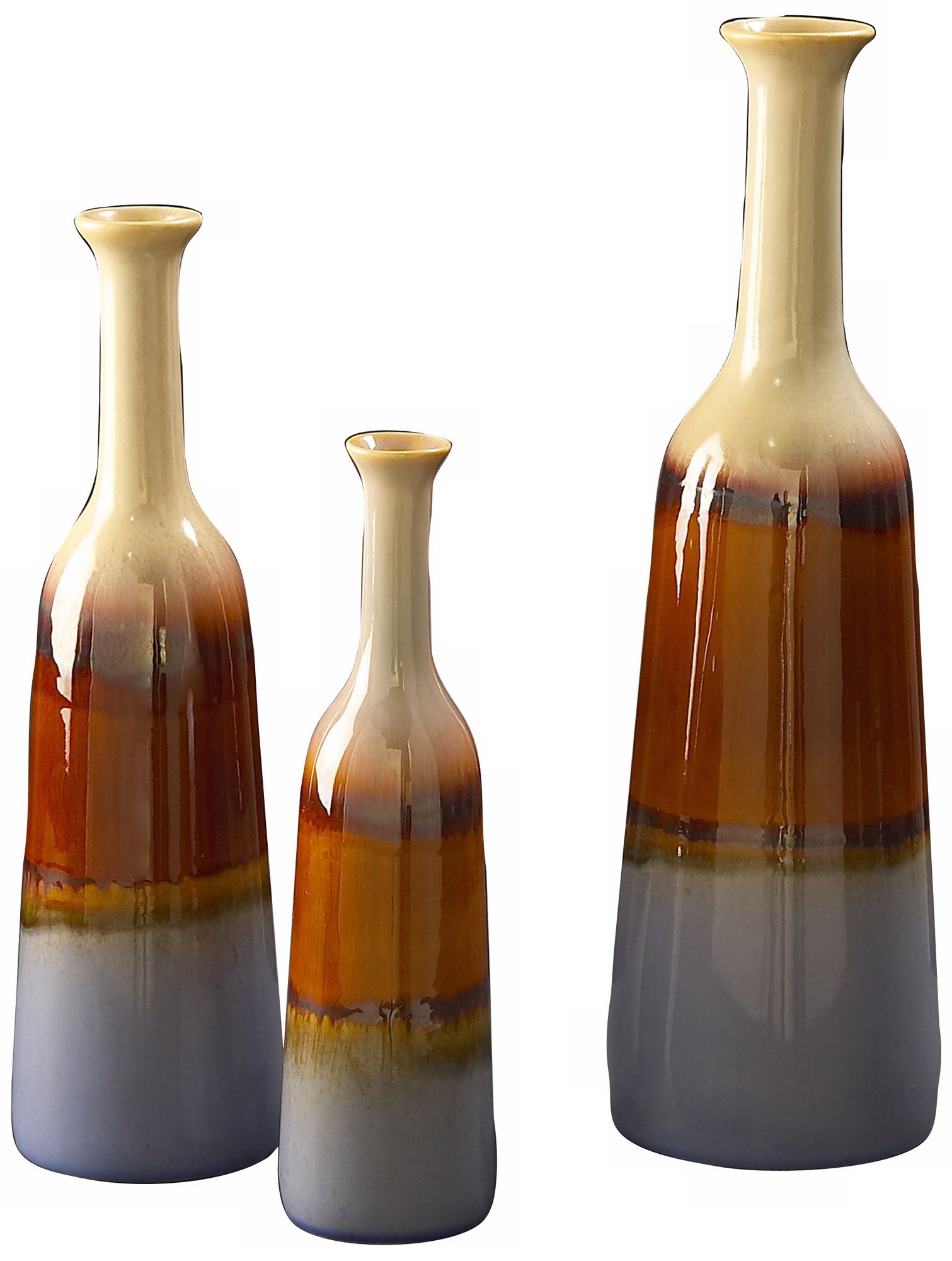 Set of 3 Multicolored Glazed Ceramic Bottles