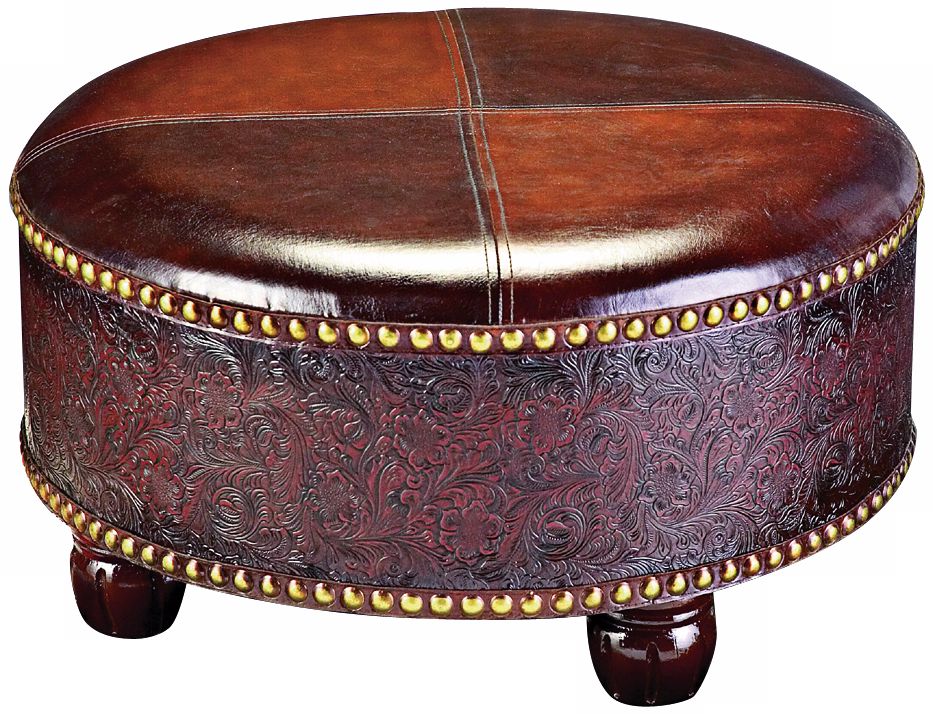 Howard Elliott Collection Two-Tone FauxLeather Round Ottoman
