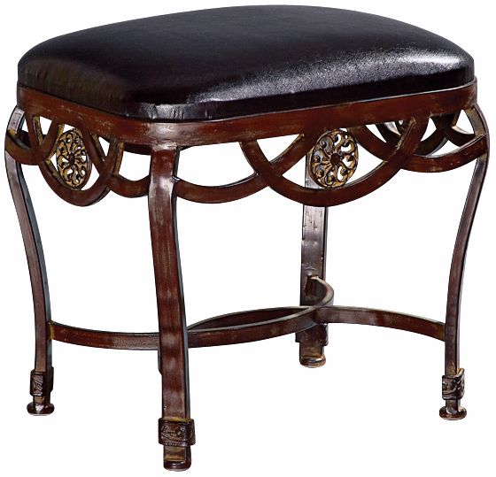 Floral Medallions Faux Leather Upholstered Ottoman