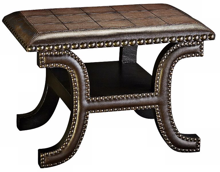 Windowpane Brown Faux Leather Nailhead Ottoman