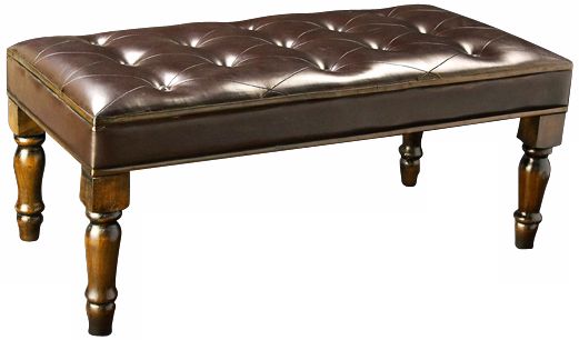 Walnut and Chocolate Brown Faux Leather Bench