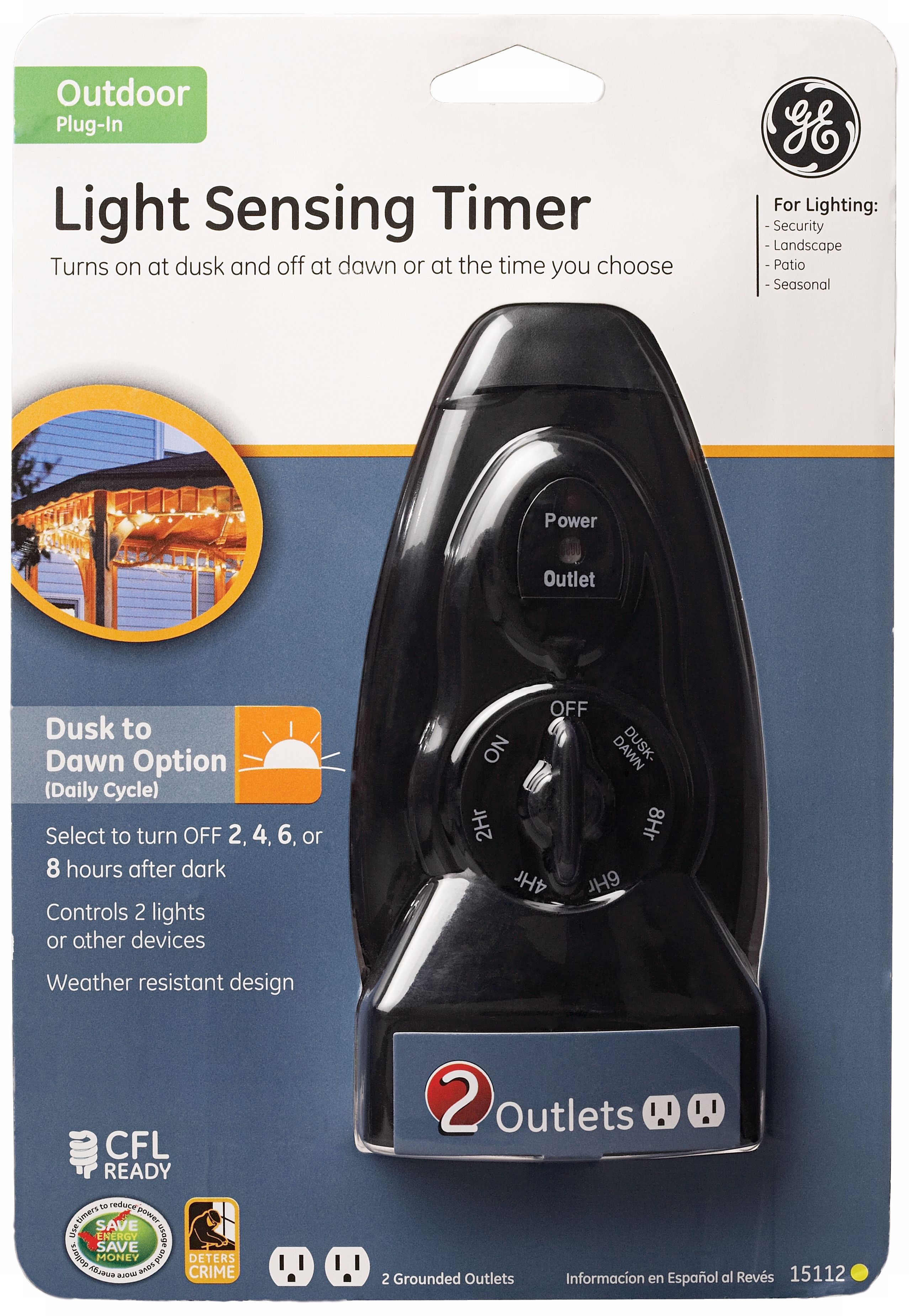 Black Light Sensing Dusk-to-Dawn Two-Outlet Timer